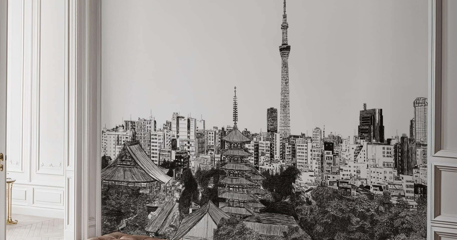 1875x986 Tokyo peint panoramique d'une paysage de la ville de Tokyo. La Touche Originale