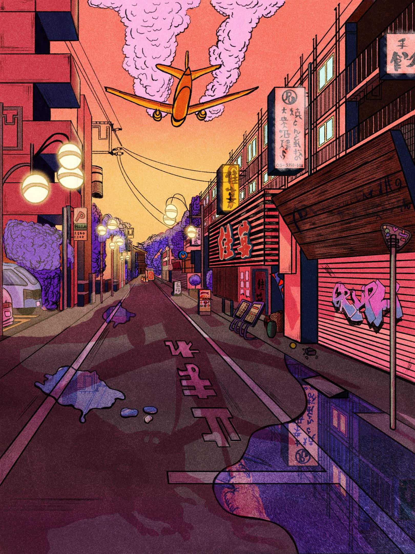 1620x2160 My first perspective drawing of a street in Japan