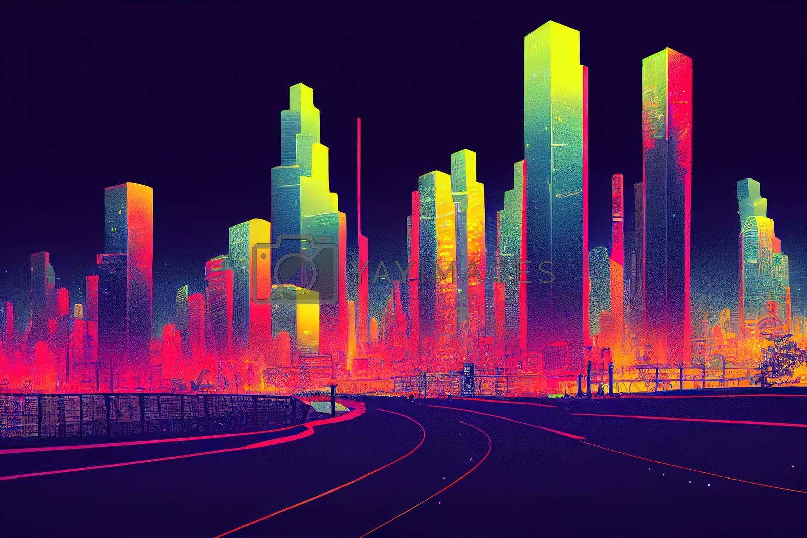 1600x1067 cartoon drawing Tokyo City Night Landscape illuminated by lights by 2ragon Vectors & Illustrations with Unlimited Downloads