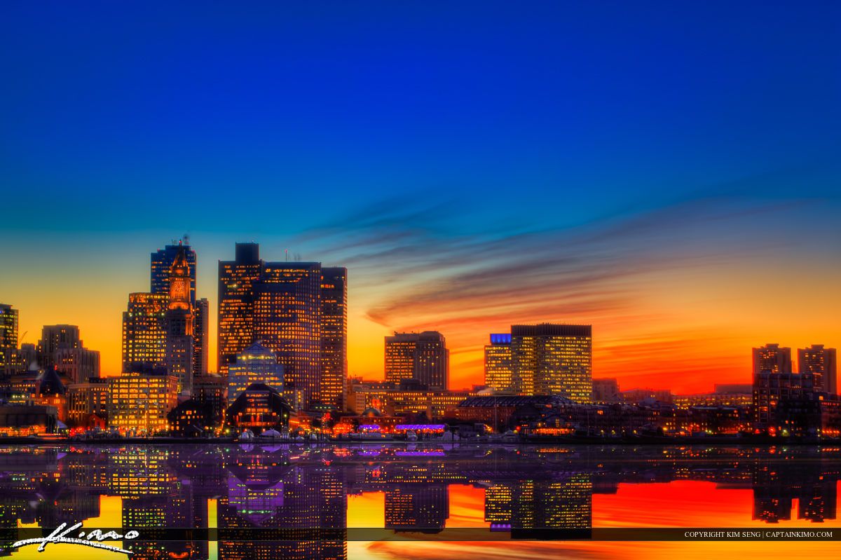 1200x799 Boston Sunset Reflection Skyline Buildings