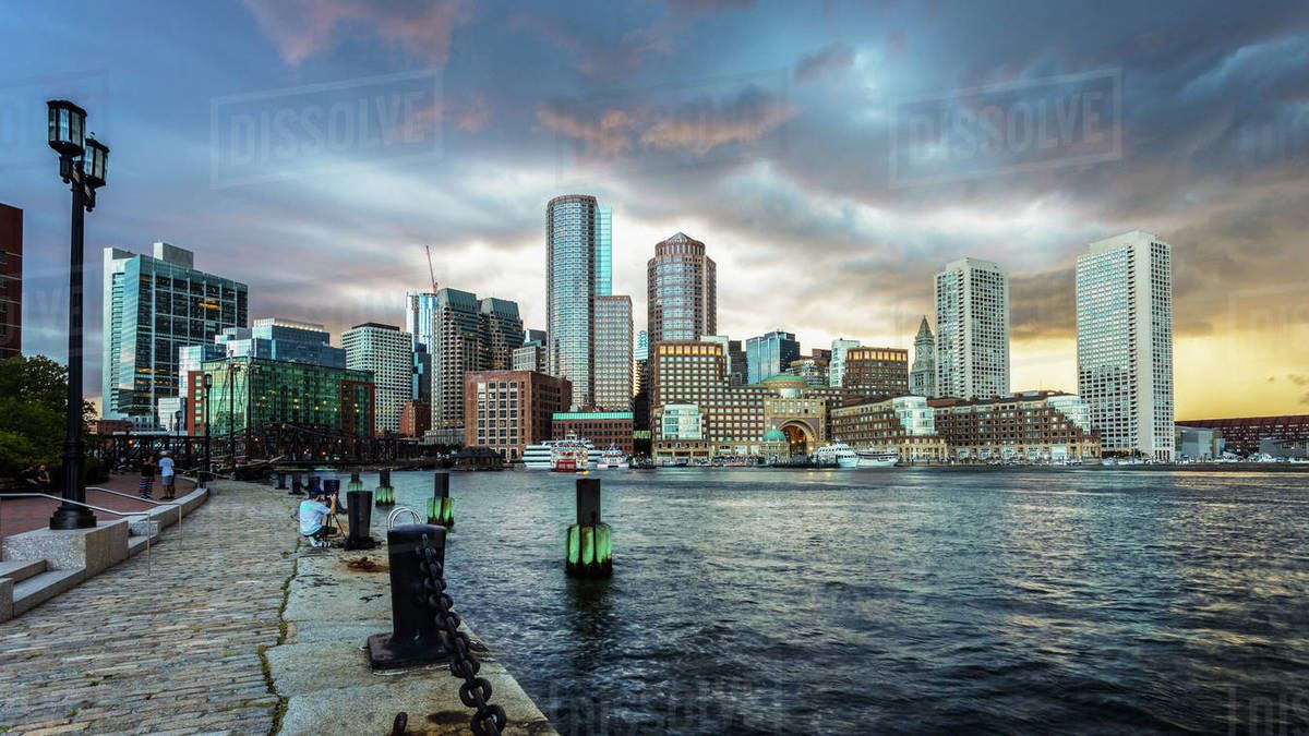 1200x675 Boston Waterfront Skyline And Stormy Skies, Boston, Massachusetts, New England, United States Of America, North America Free
