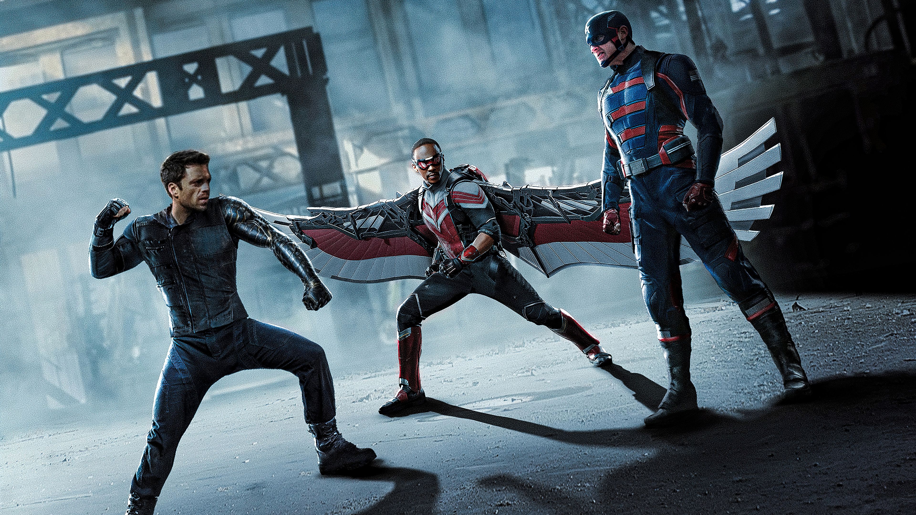 3840x2160 Anthony Mackie Bucky Barnes Captain America Falcon John Walker Sam Wilson 4K HD The Falcon and the Winter Soldier Wallpaper