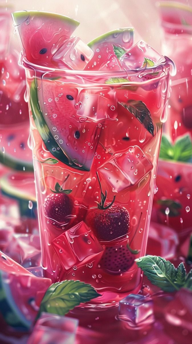 673x1200 Watermelon and strawberris Wallpaper