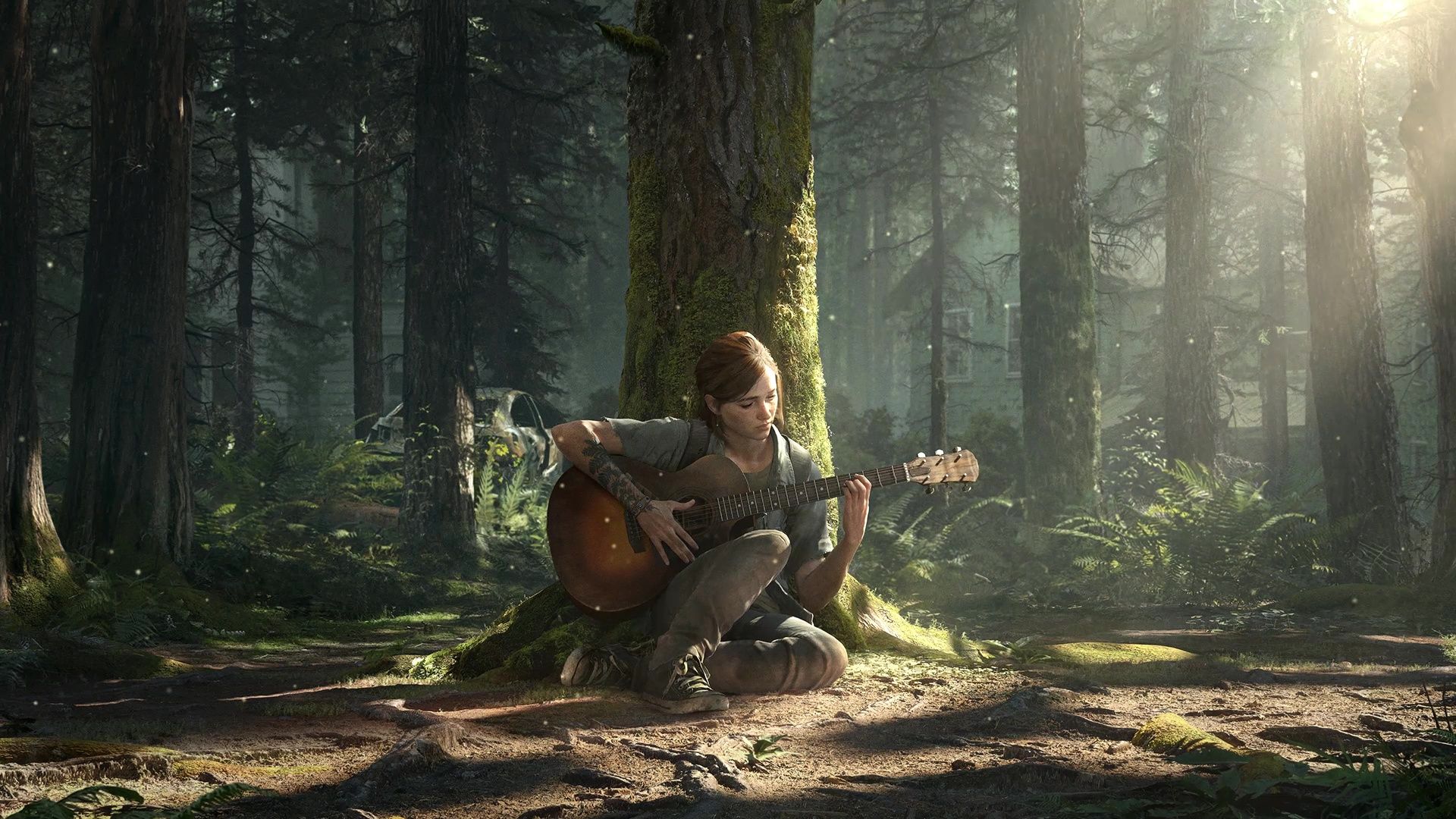 1920x1080 Ellie Playing Guitar In The Jungle The Last Of Us Part II Live Wallpaper
