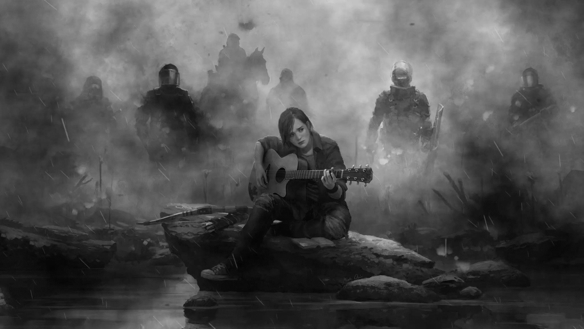 2048x1152 Ellie The Last Of Us Part 2 Guitar Monochrome Wallpaper, 2048x1152 Resolution HD 4k Wallpaper, Image, Background, Photos and Picture