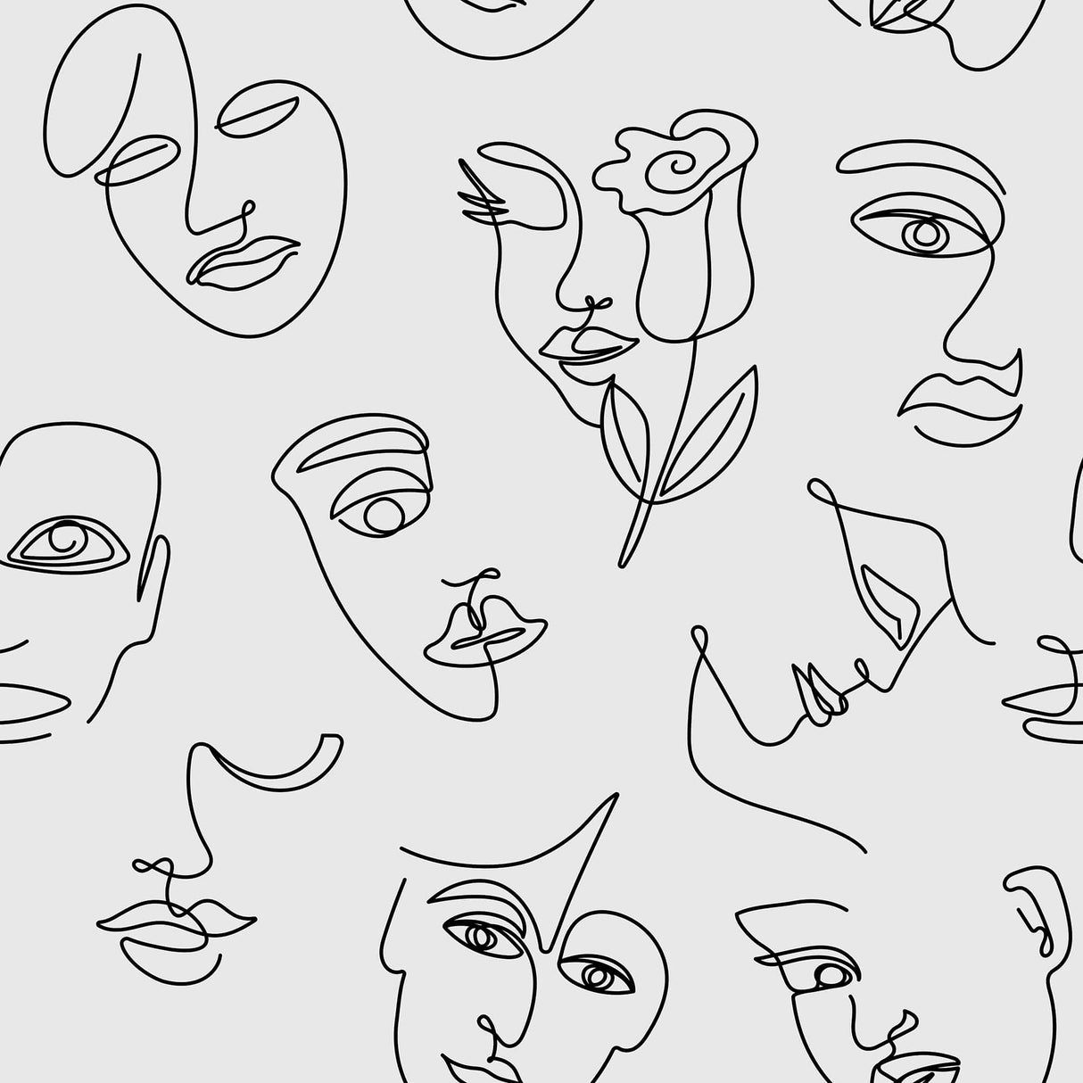 1214x1214 Minimalist Line Art Wallpaper. Abstract Faces Design for Modern Spaces