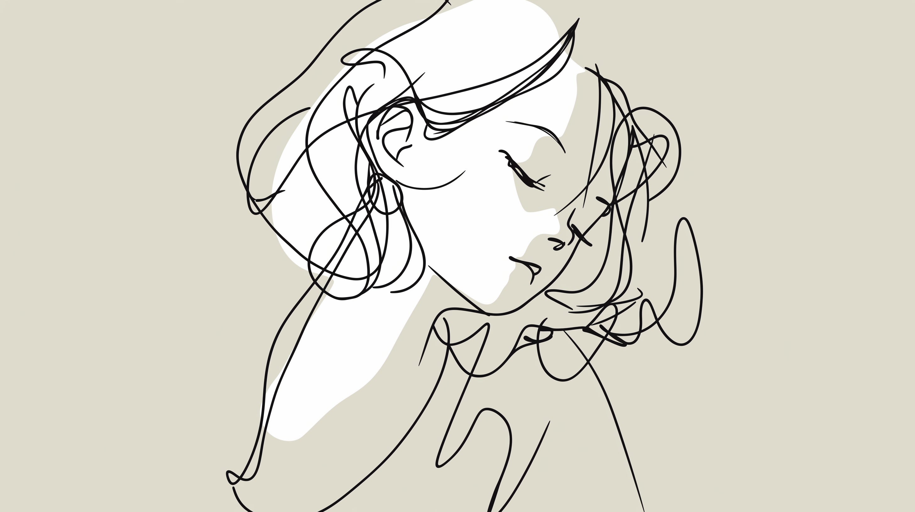 2912x1632 Line Art Mural Wallpaper. Minimalist Portrait Design