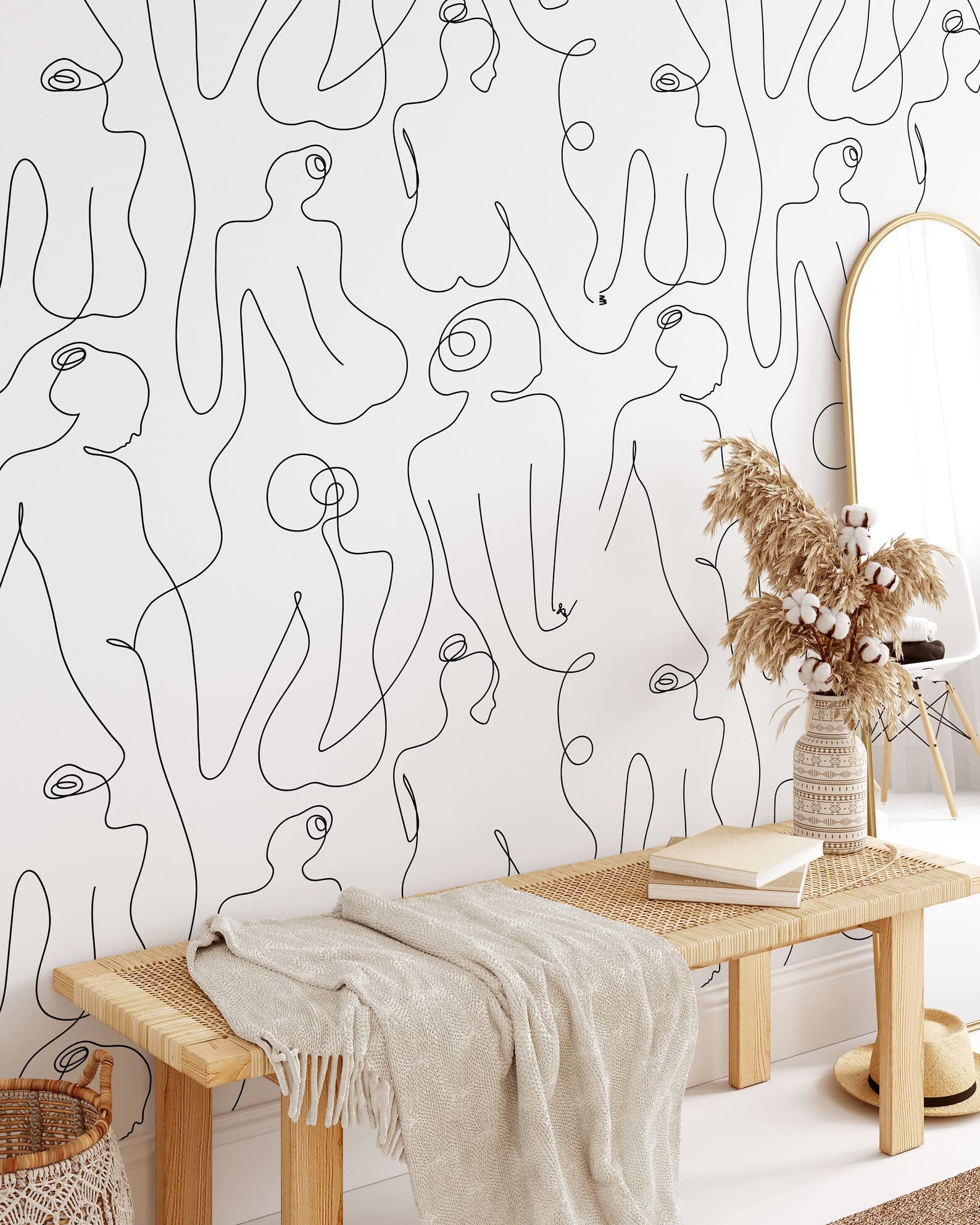 1588x1985 Coloritto Female Body Line Art Wallpaper. Removable Self Adhesive Black White Wallpaper. Minimalist Peel and Stick Mural (1 roll 24 W x 120 H) : Tools & Home Improvement