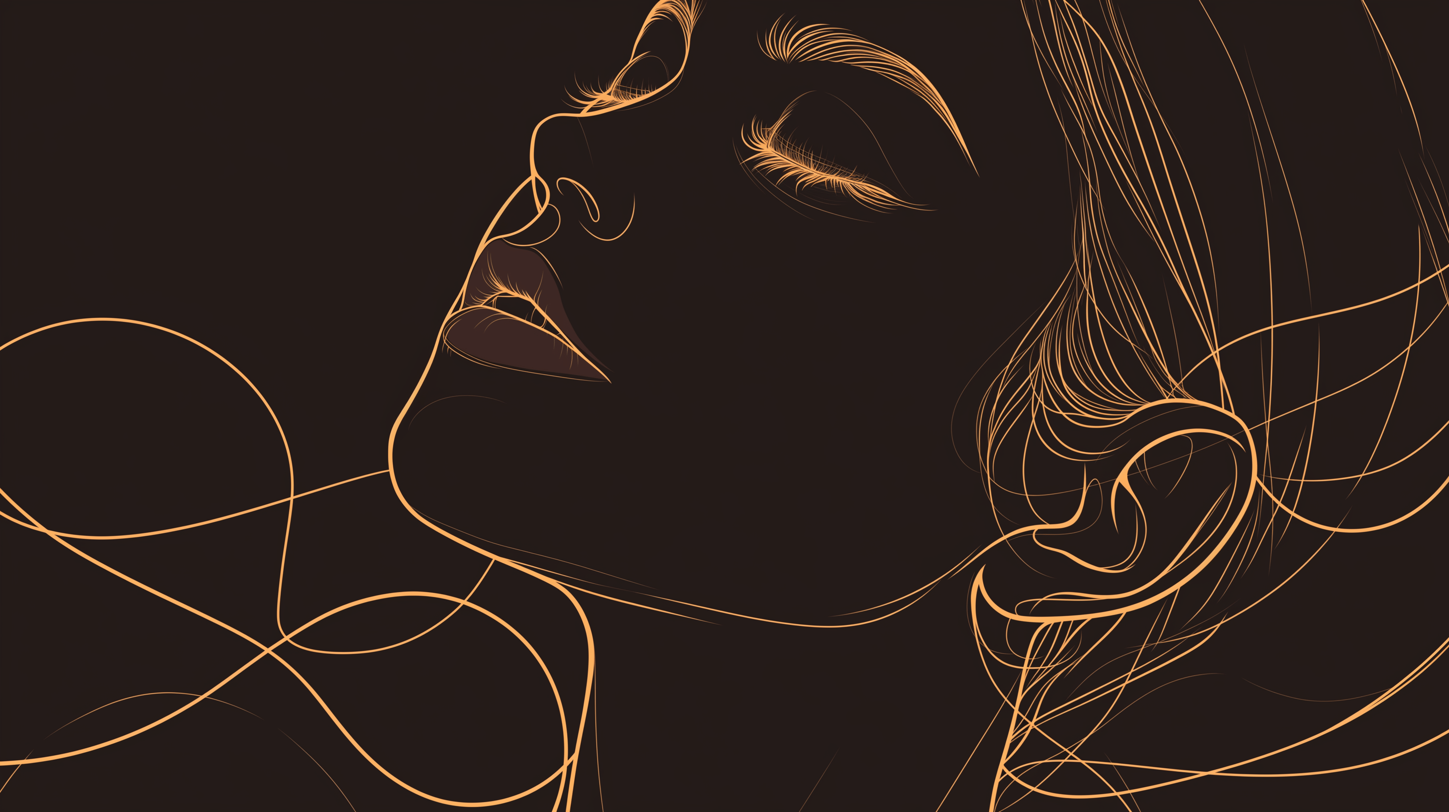 2912x1632 Line Art Mural Wallpaper. Mysterious Black and White Face
