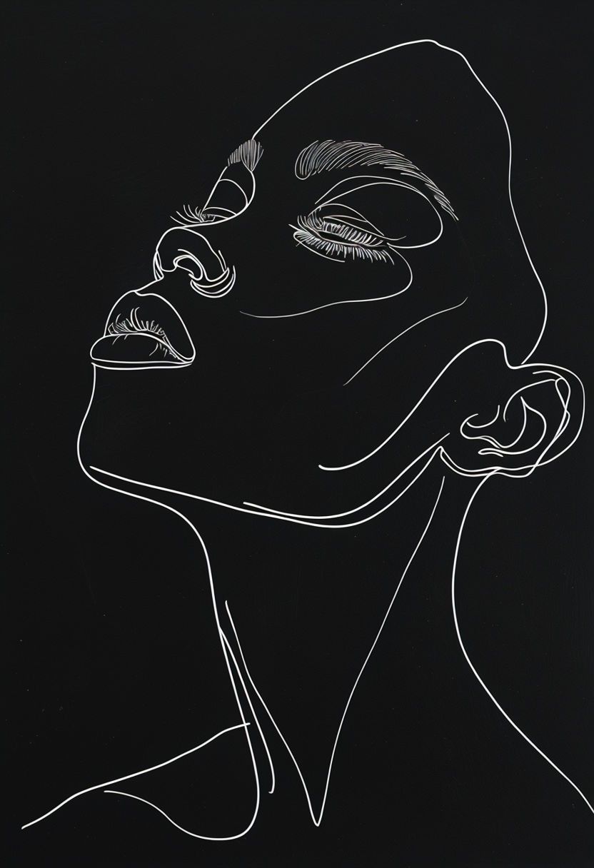 832x1216 Minimalist Black and White Line Drawing of Human Face Art