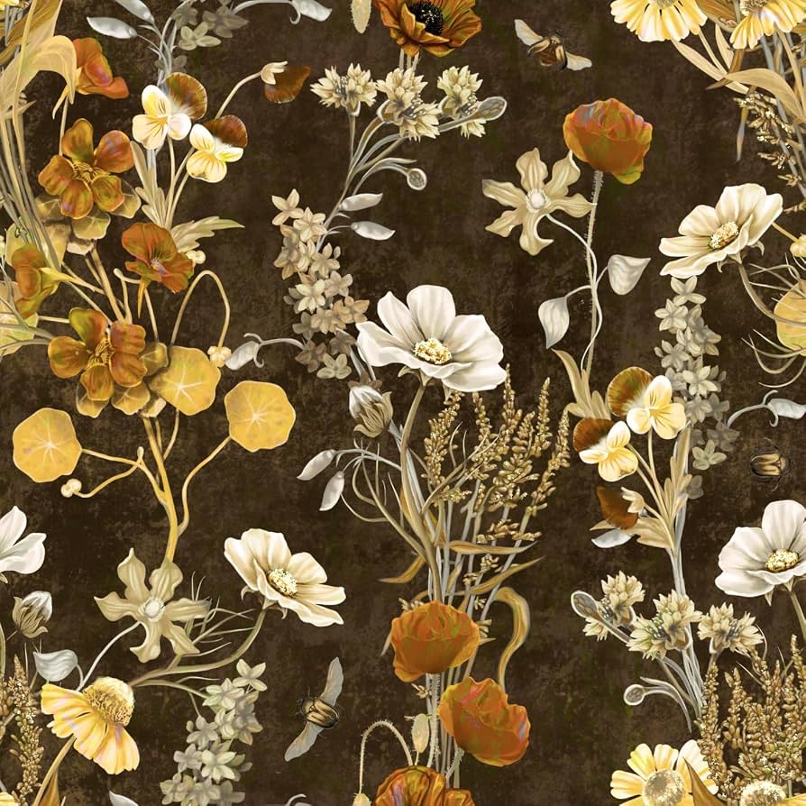 894x894 Idomural Dark Floral Peel and Stick Wallpaper Flower Removable Self Adhesive Wall Paper, Renter Friendly Contact Paper for Cabinets, Drawers, Bathroom and Bedroom, 17.5” x 118”