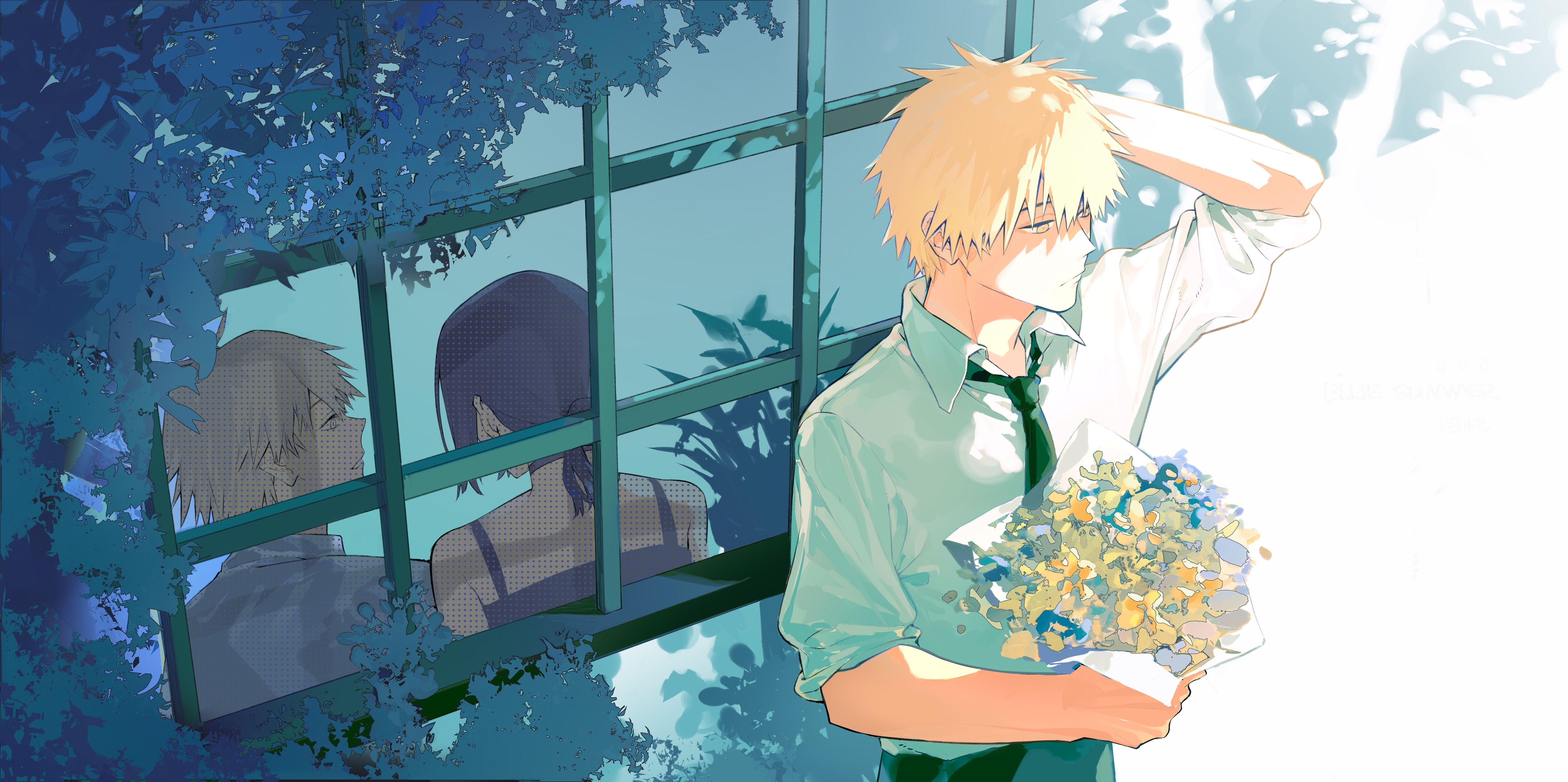 7017x3500 Chainsaw Man 4K Ultra HD: Denji & Reze Moment in Anime Splendor