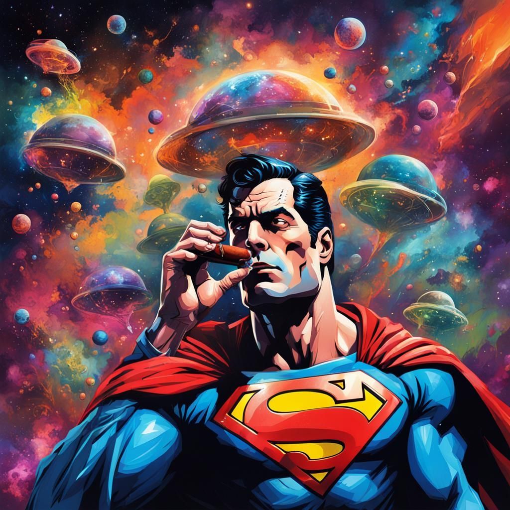 1024x1024 Superman Smoking Cigar in Galaxy Graffiti Art