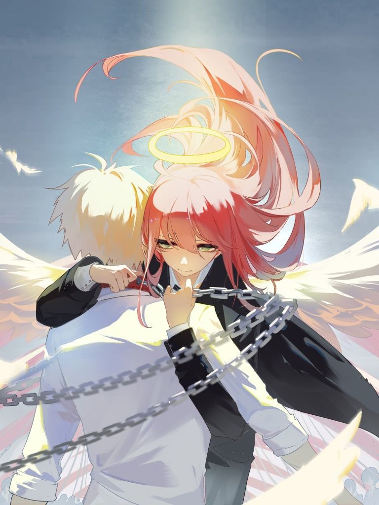 768x1024 Makima Wallpaper 4K, Angel wings, Chainsaw Man