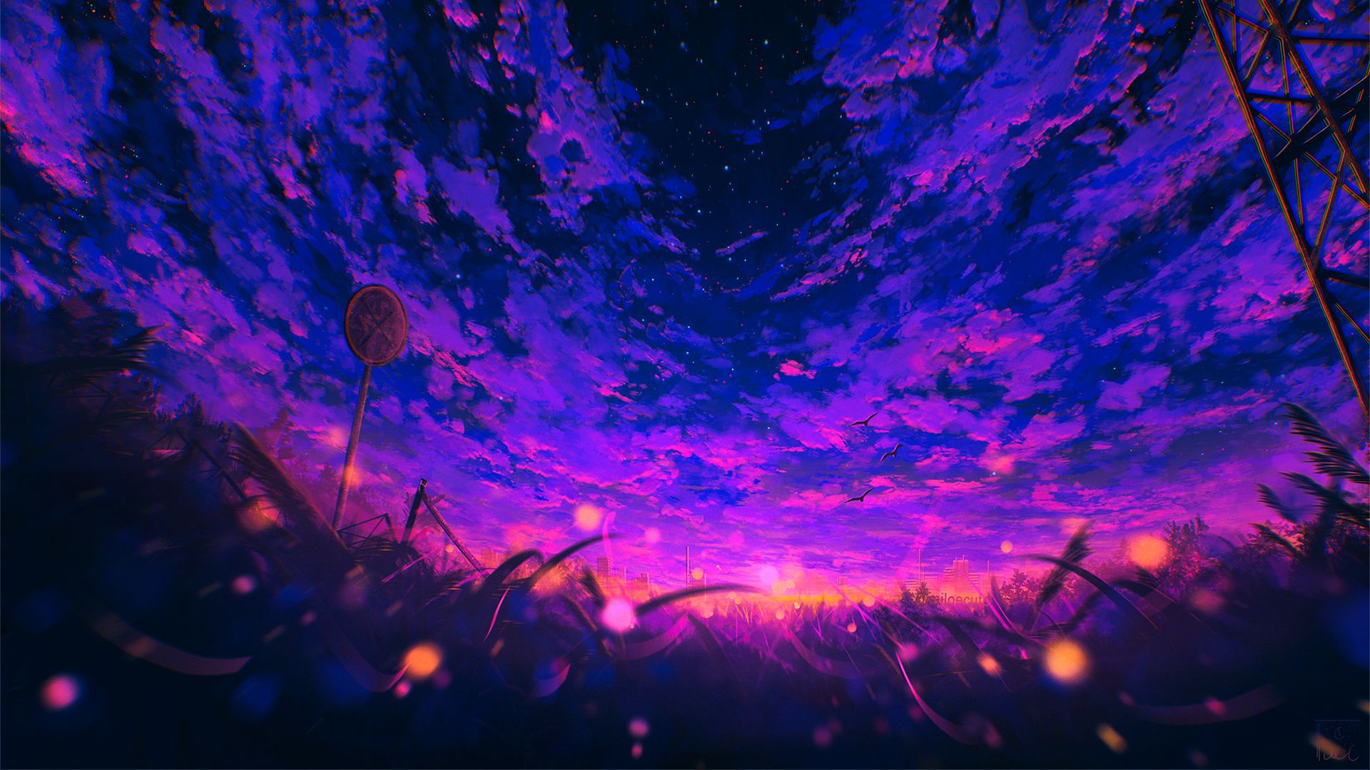 1920x1080 Anime Sunset Blue Pink Clouds Sky HD Anime Wallpaper