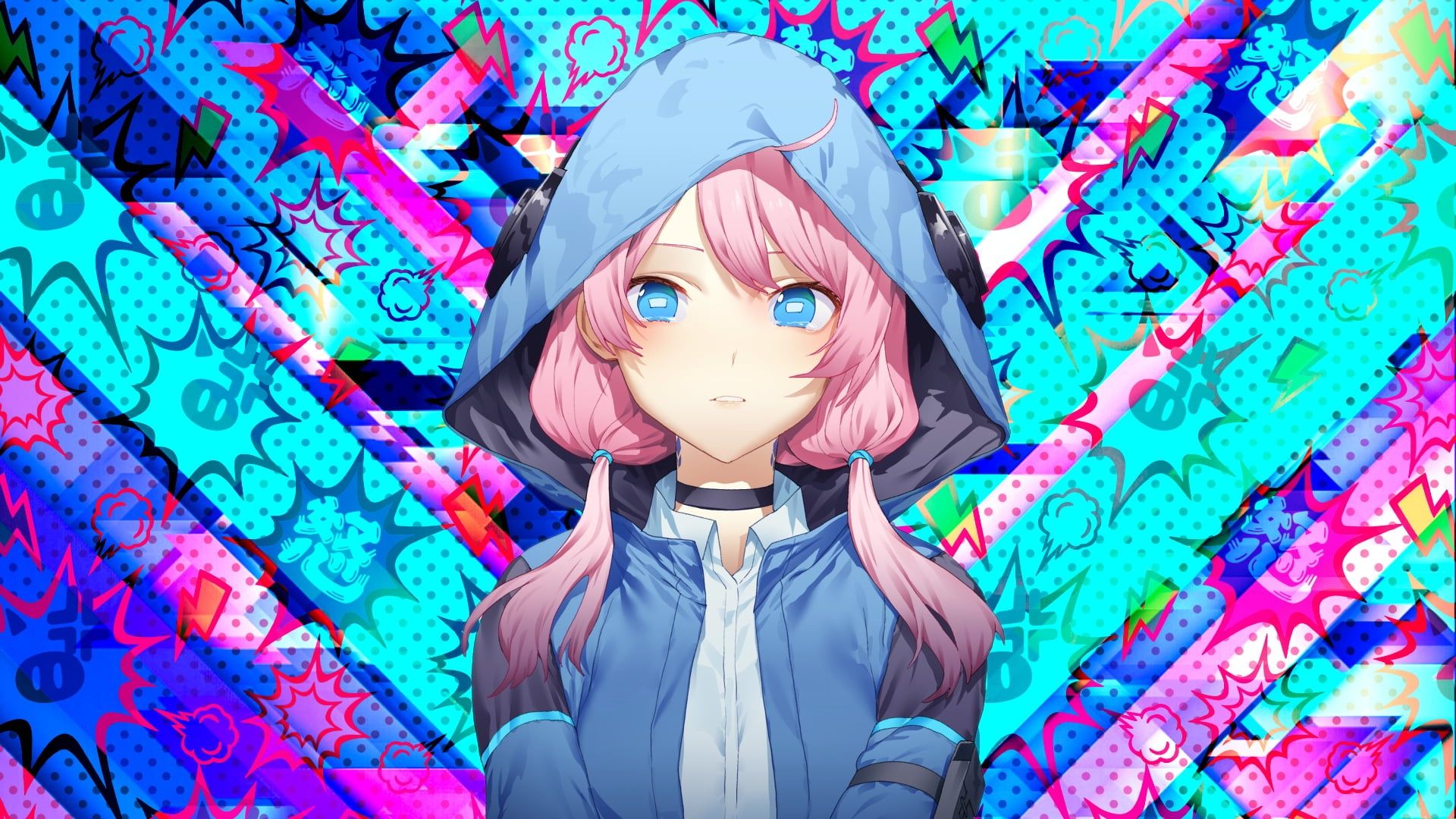 1920x1080 Wallpaper portrait, anime, hood, pink hair, anime, pink hair, portrait, anime girls for mobile and desktop, section прочее, resolution 1920x1080