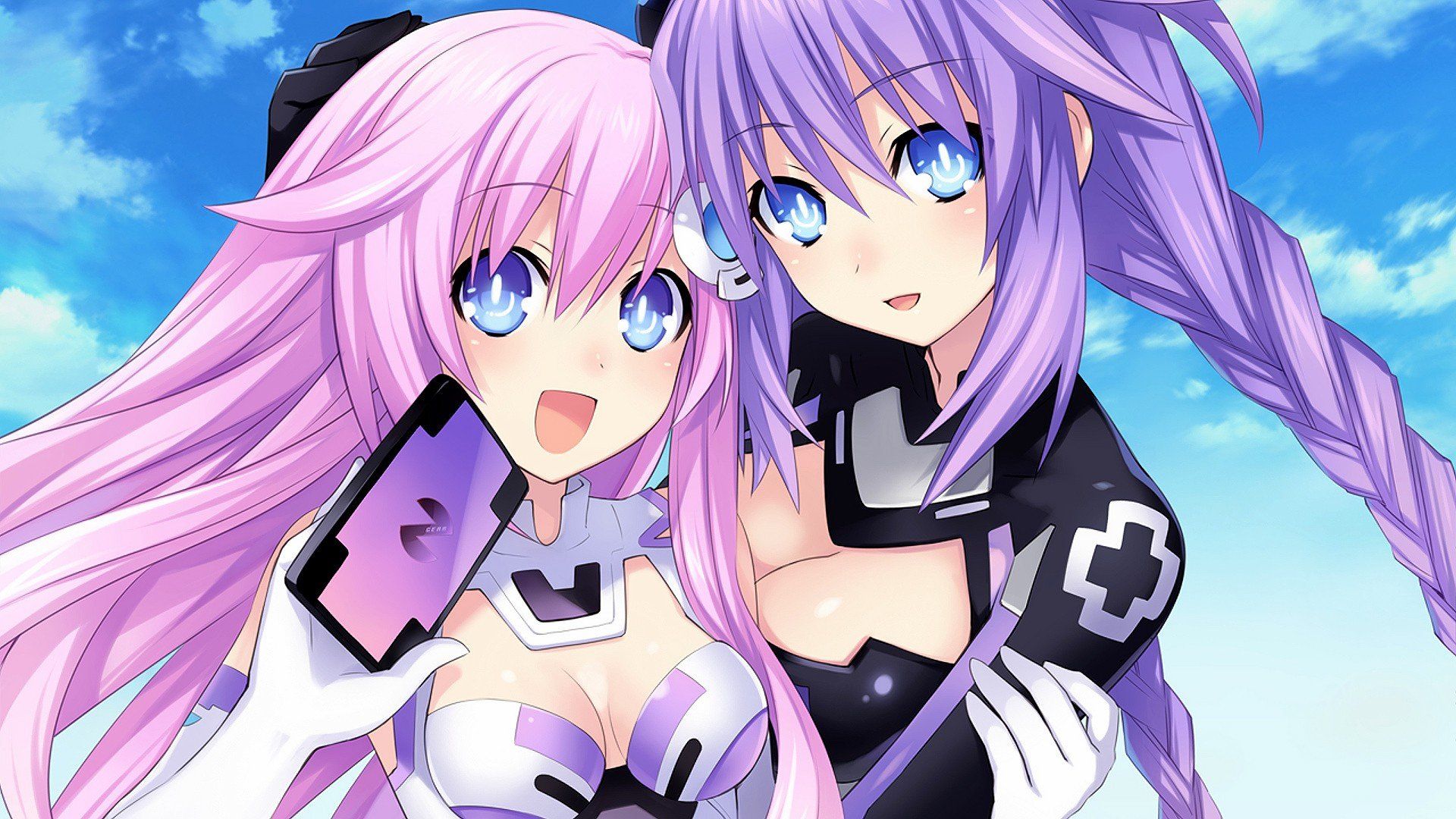 1920x1080 blue, Eyes, Long, Hair, Purple, Hair, Pink, Hair, Sister, Anime, Hyperdimension, Neptunia, Mk Tsunako, Anime, Girls, Purple, Heart Wallpaper HD / Desktop and Mobile Background