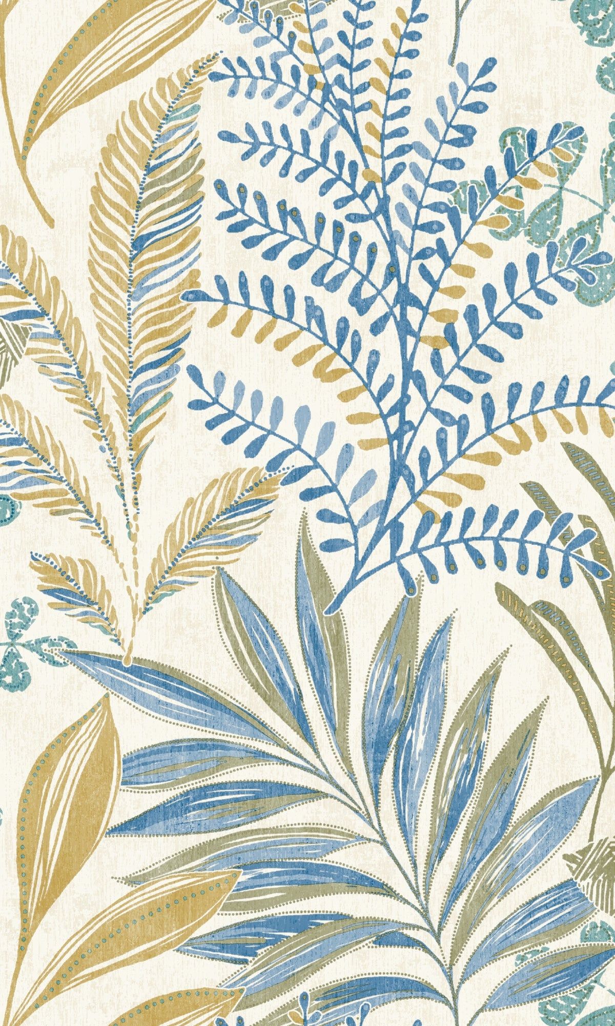 1200x2000 Blue & Yellow Light Leaf Motif Tropical Wallpaper R7959