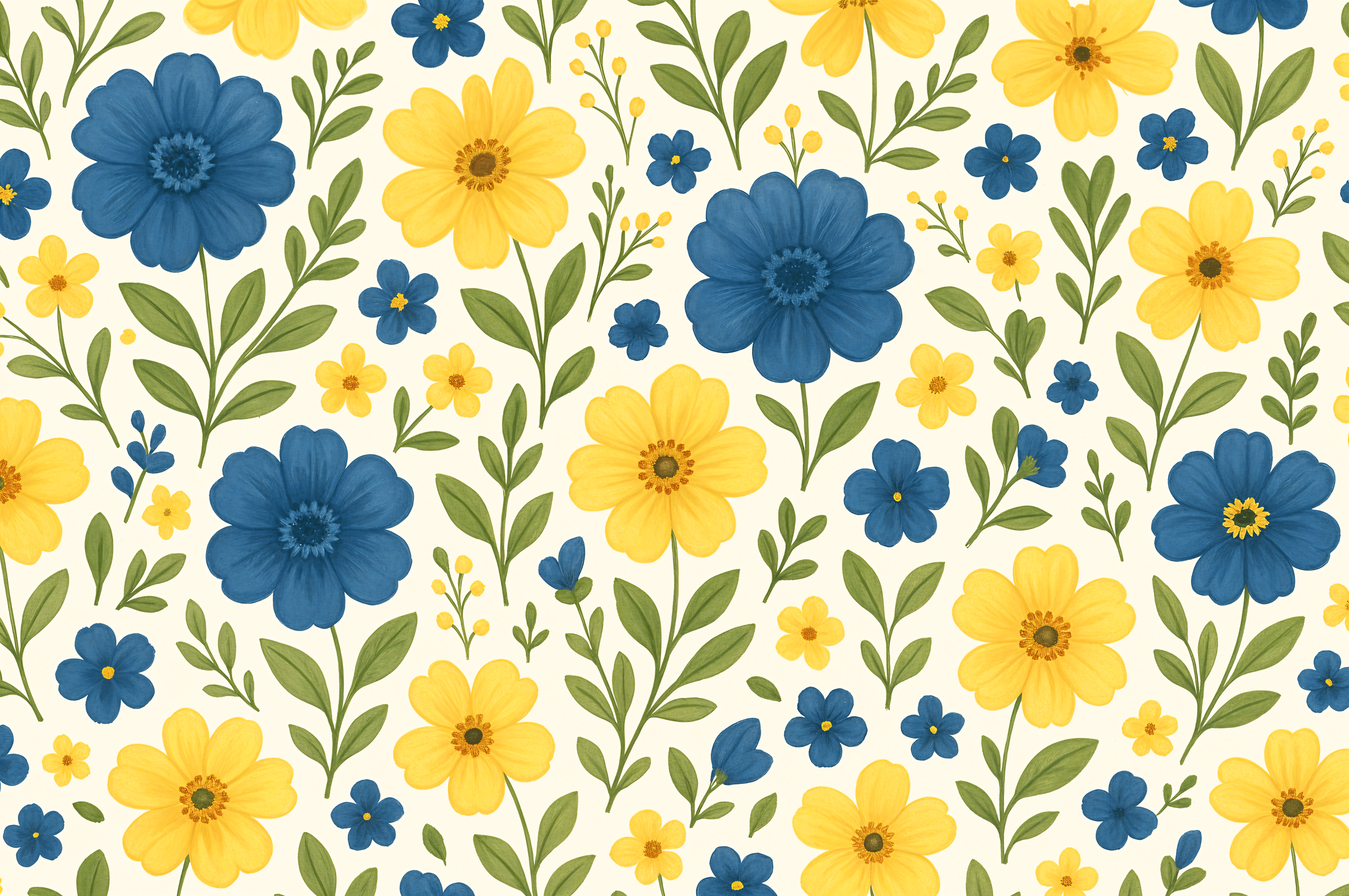 4432x2944 4K Ultra HD Vibrant Blue and Yellow Flower Pattern Wallpaper
