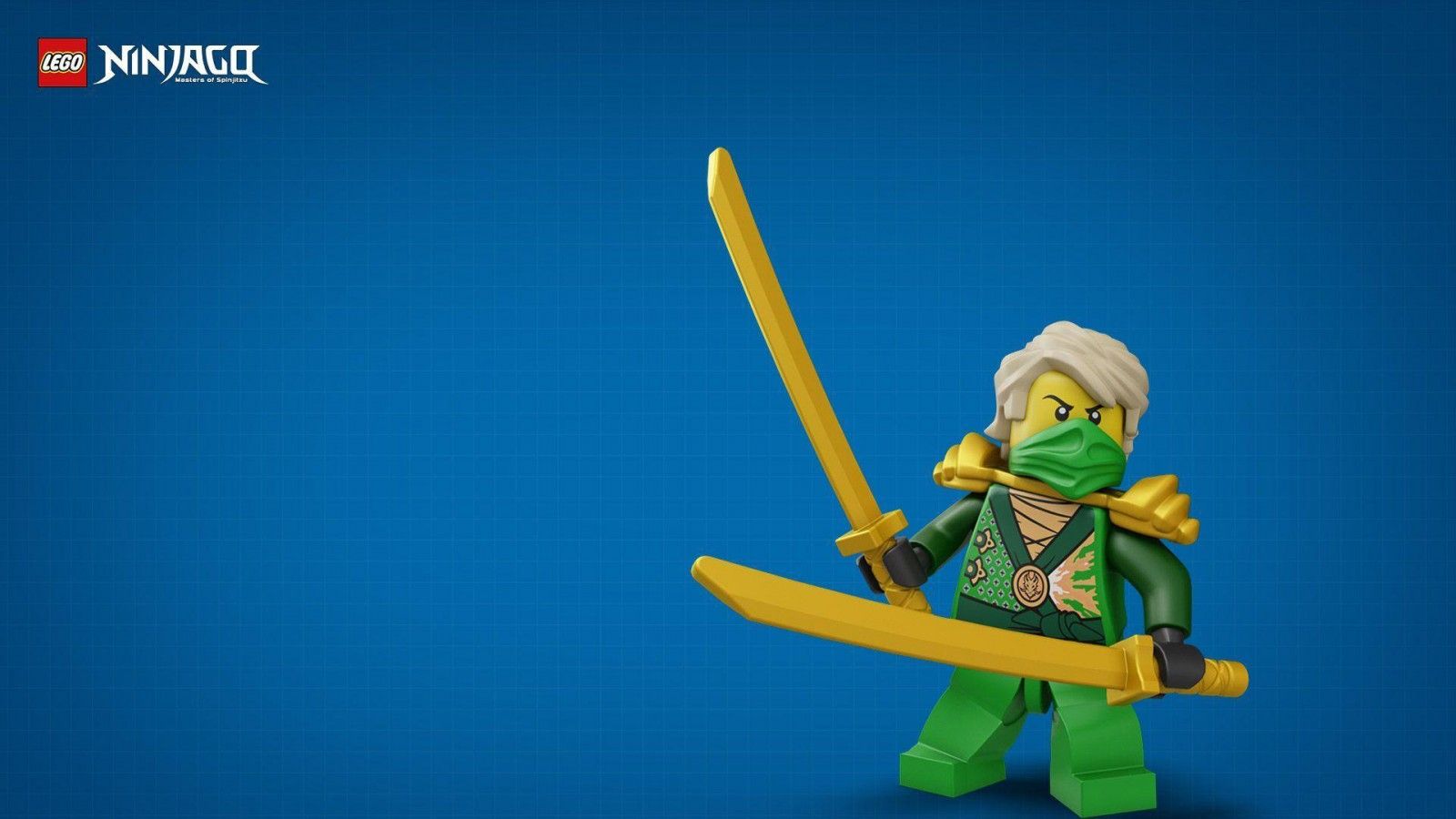 1600x900 Lloyd With Yellow Sword Wearing Green Dress In Blue Background HD Ninjago Wallpaper