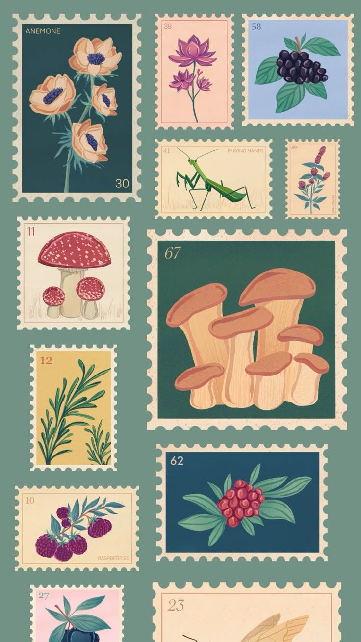 736x1308 Vintage Wallpaper with Postage Stamp Design. Vintage postage stamps aesthetic, Vintage flower stamp illustration, Stamp