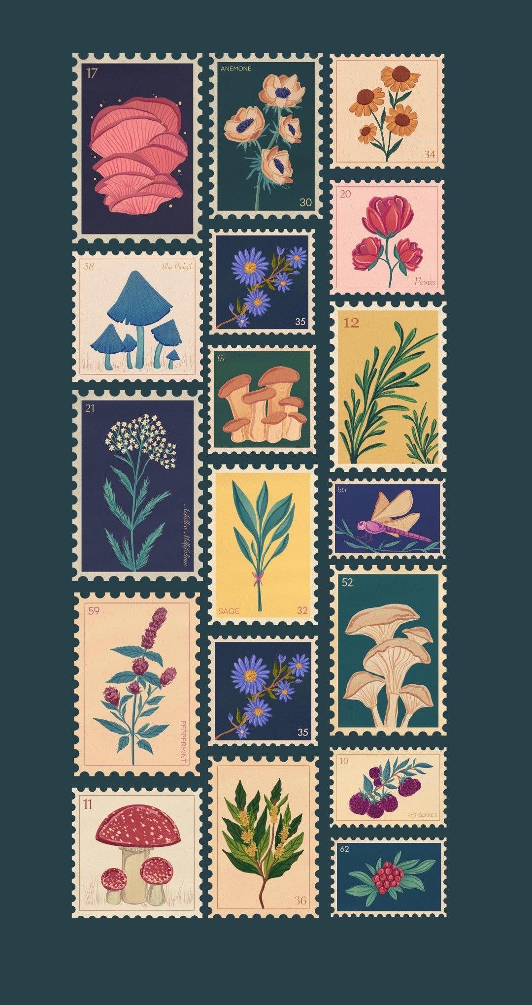 1080x2040 Cute vintage stamps wallpaper ✨