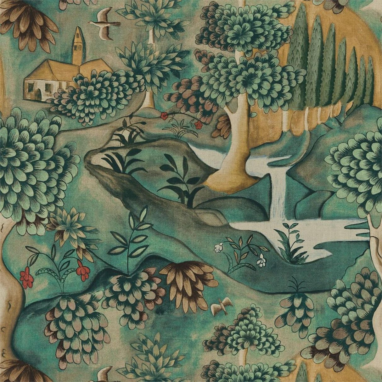 1214x1214 Zoffany Verdure Tapestry Green Fabric