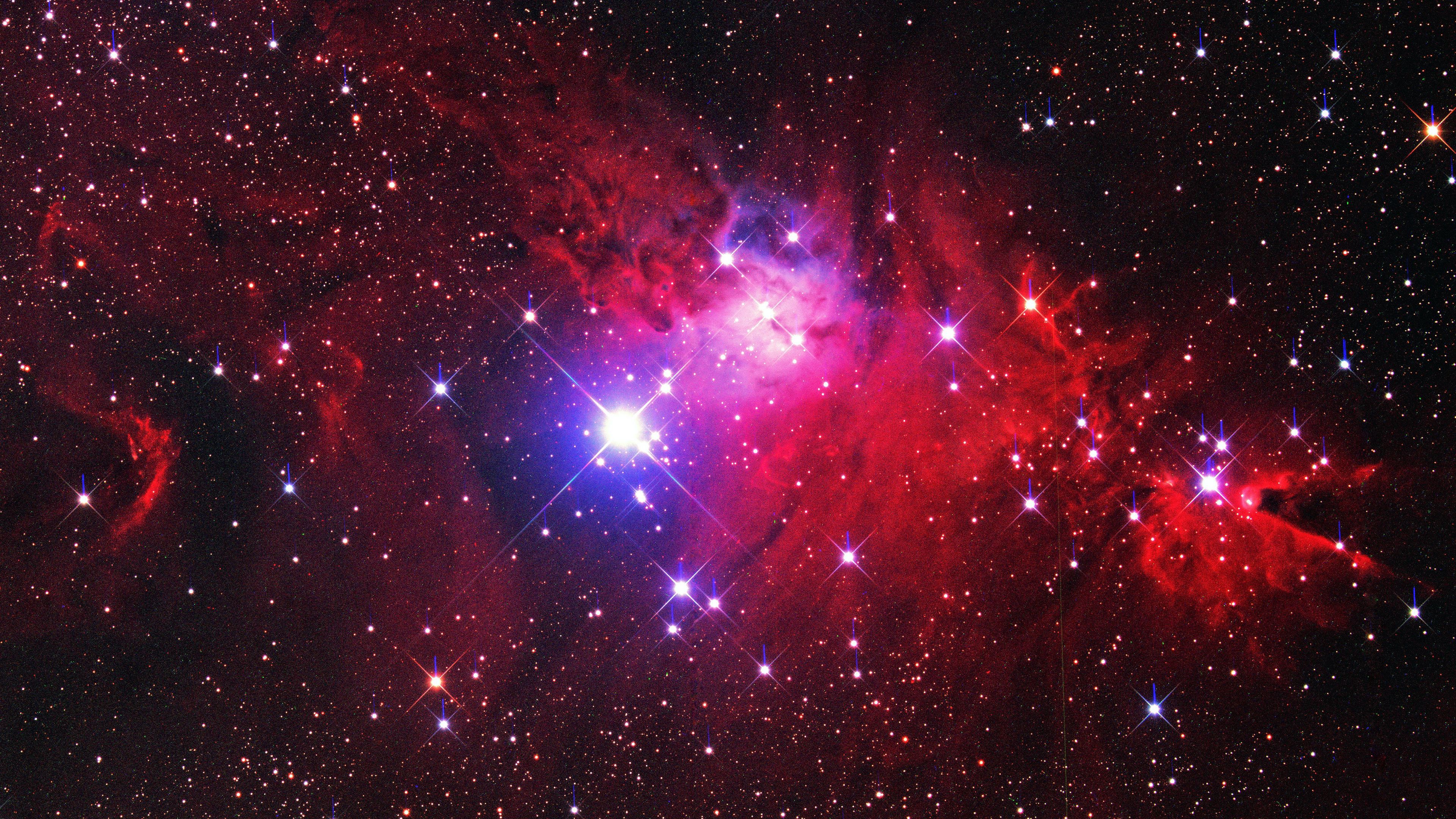 3840x2160 Red Black Purple Nebula Stars Glare Black Background 4K HD Stars Wallpaper
