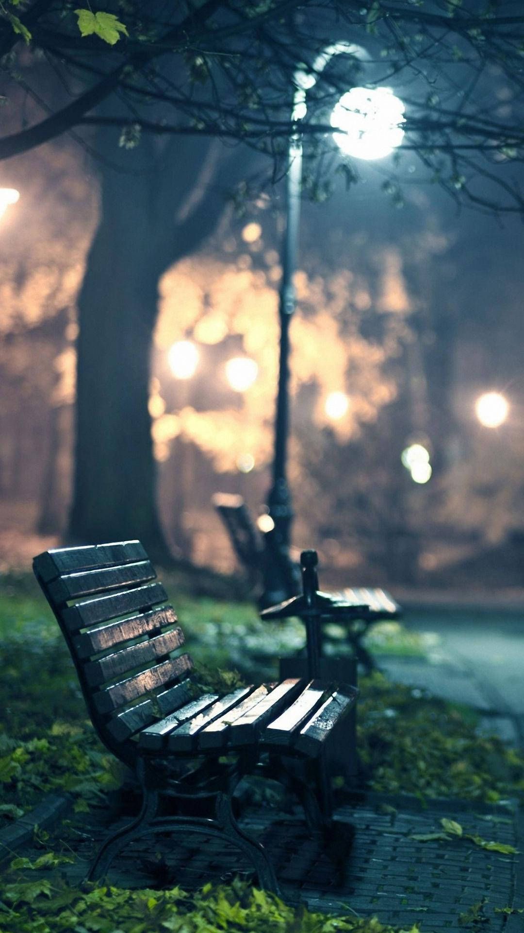 1080x1920 Download 1080p HD Bench Near Lamp Post Wallpaper
