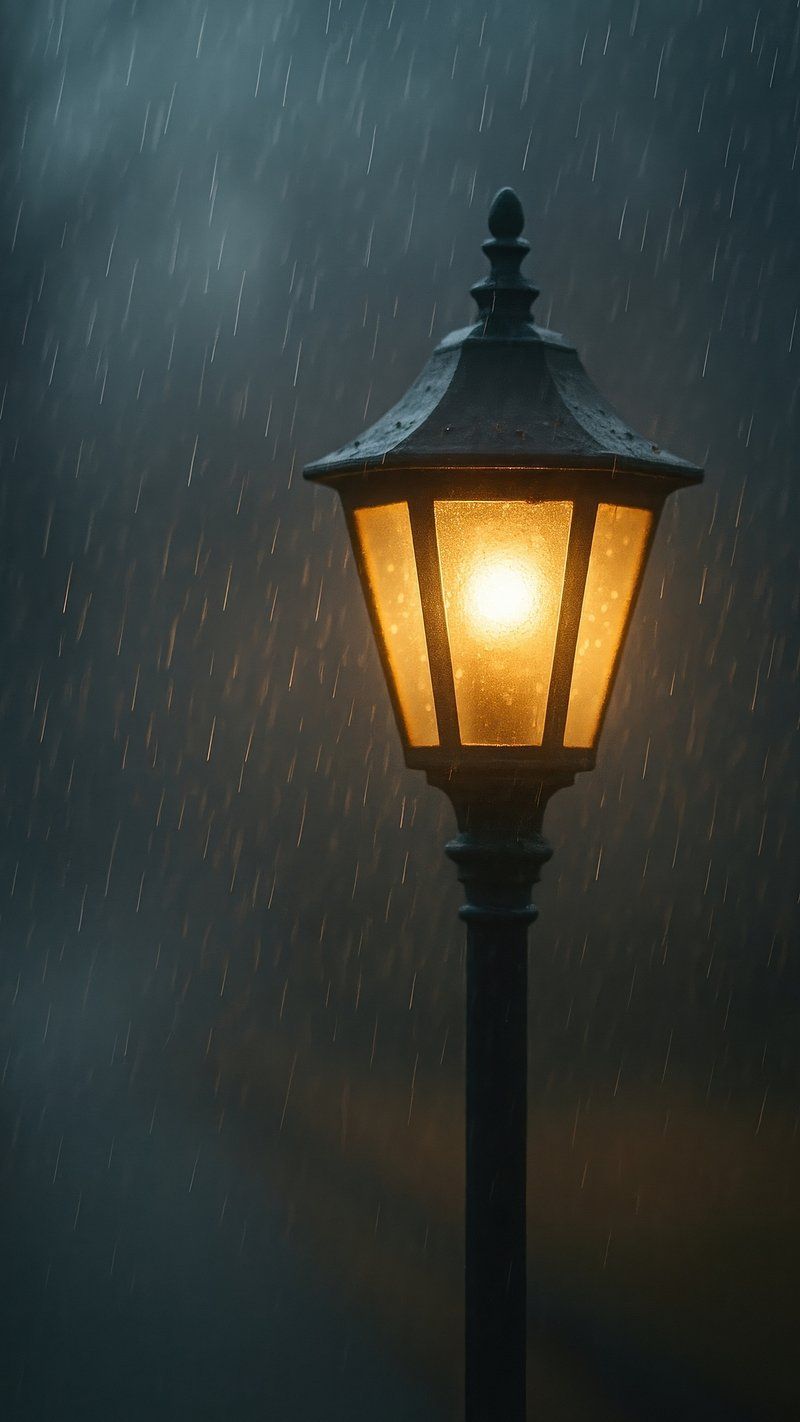 800x1422 Solitary lamp illuminating rainy night