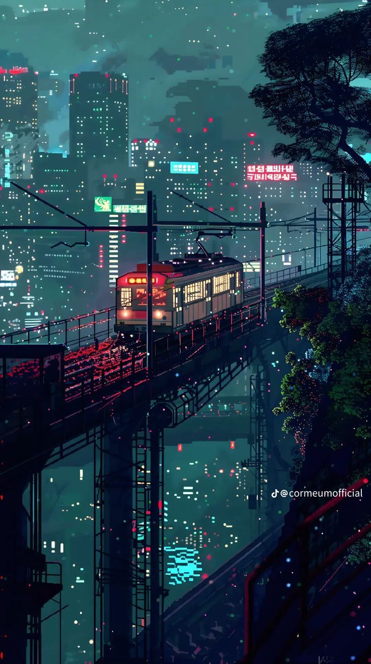 735x1313 Pixel art city wallpaper 4k. Train pixel art wallpaper, Cityscape wallpaper, City