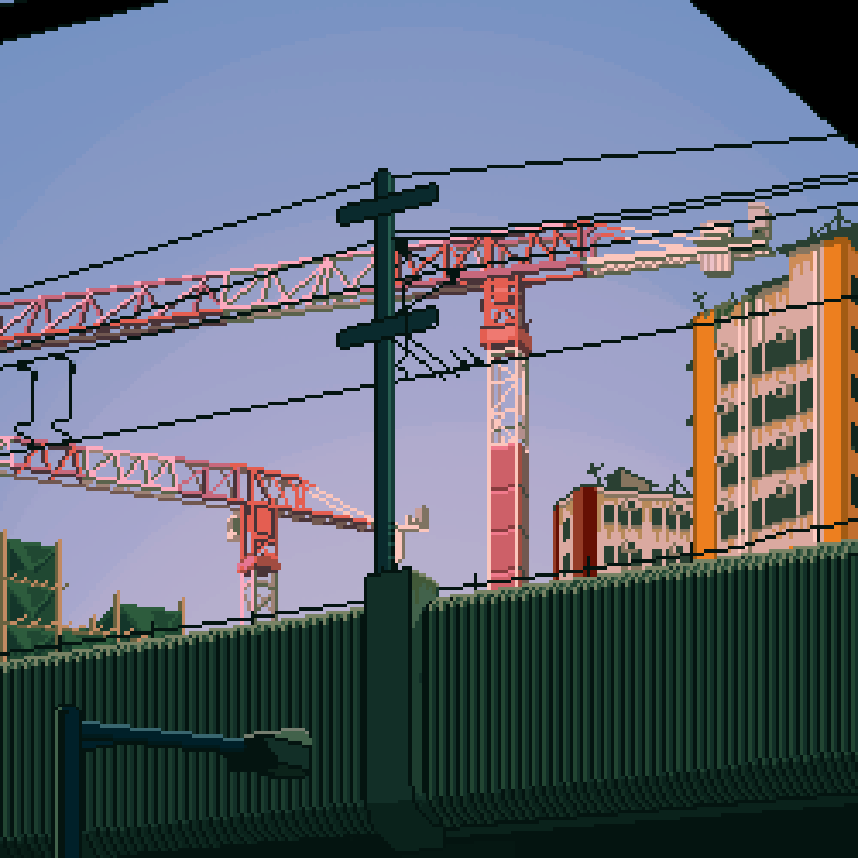 1250x1250 Train Crossing. Pixel art urban scene, Pixel building art, Pixel art street view