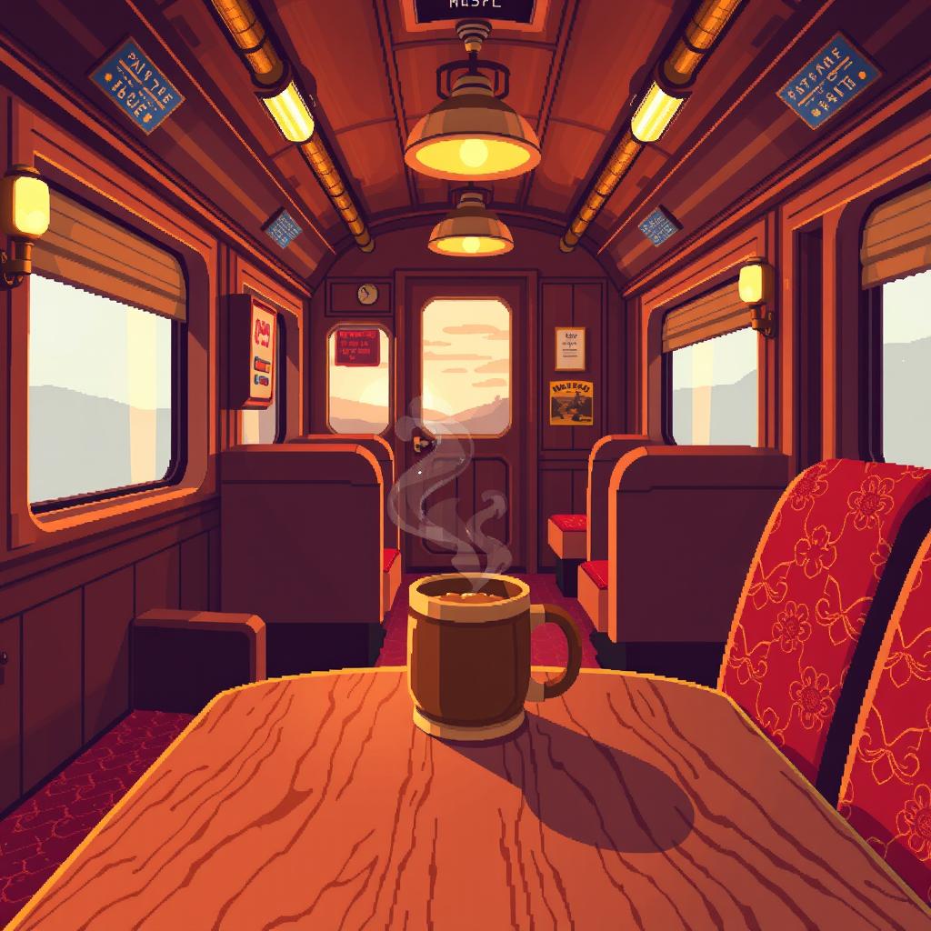 1024x1024 Cozy Train Carriage in Vibrant Pixel Art