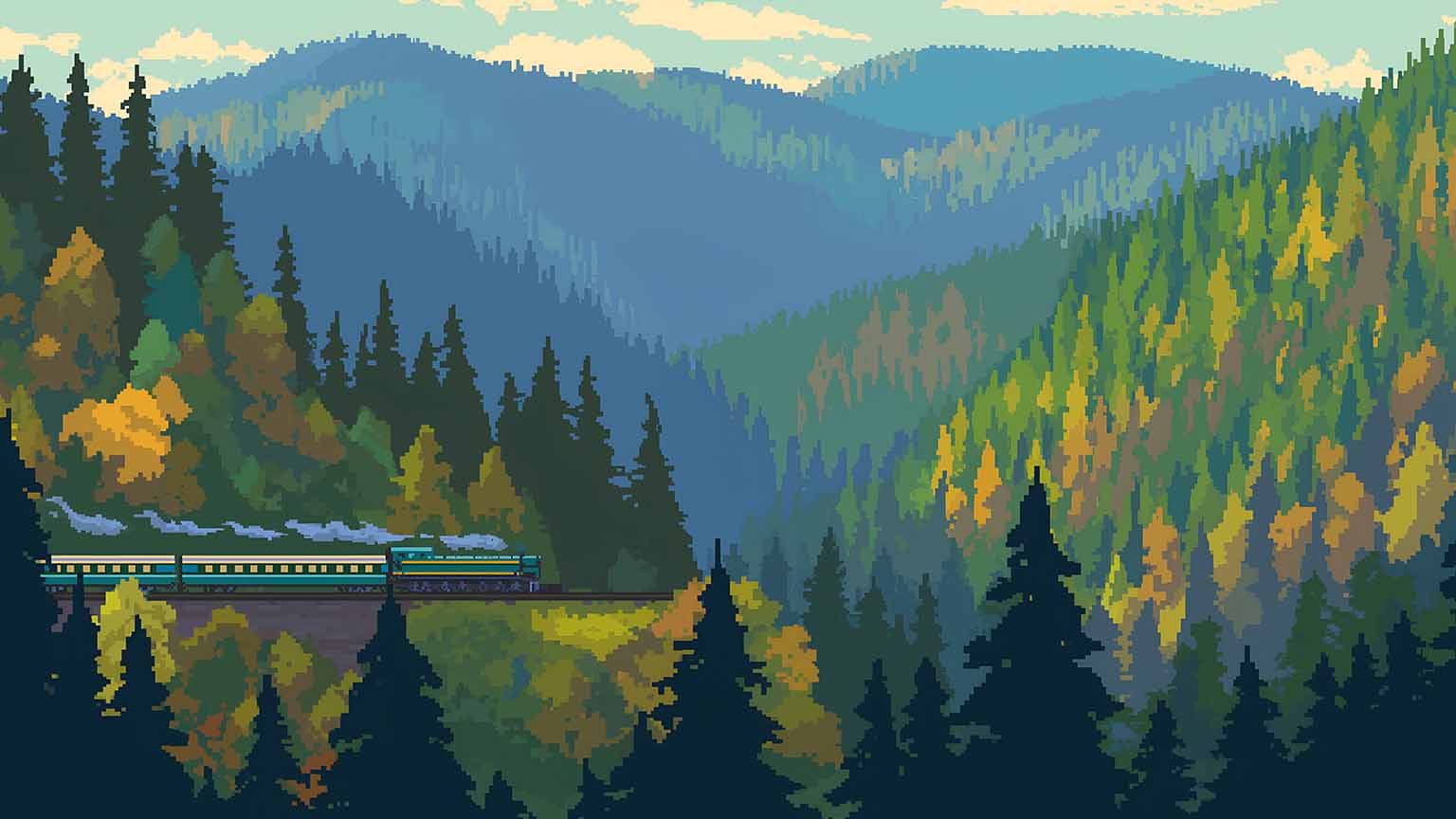 1536x864 Free Pixel Train Journey 4K Desktop Wallpaper Download