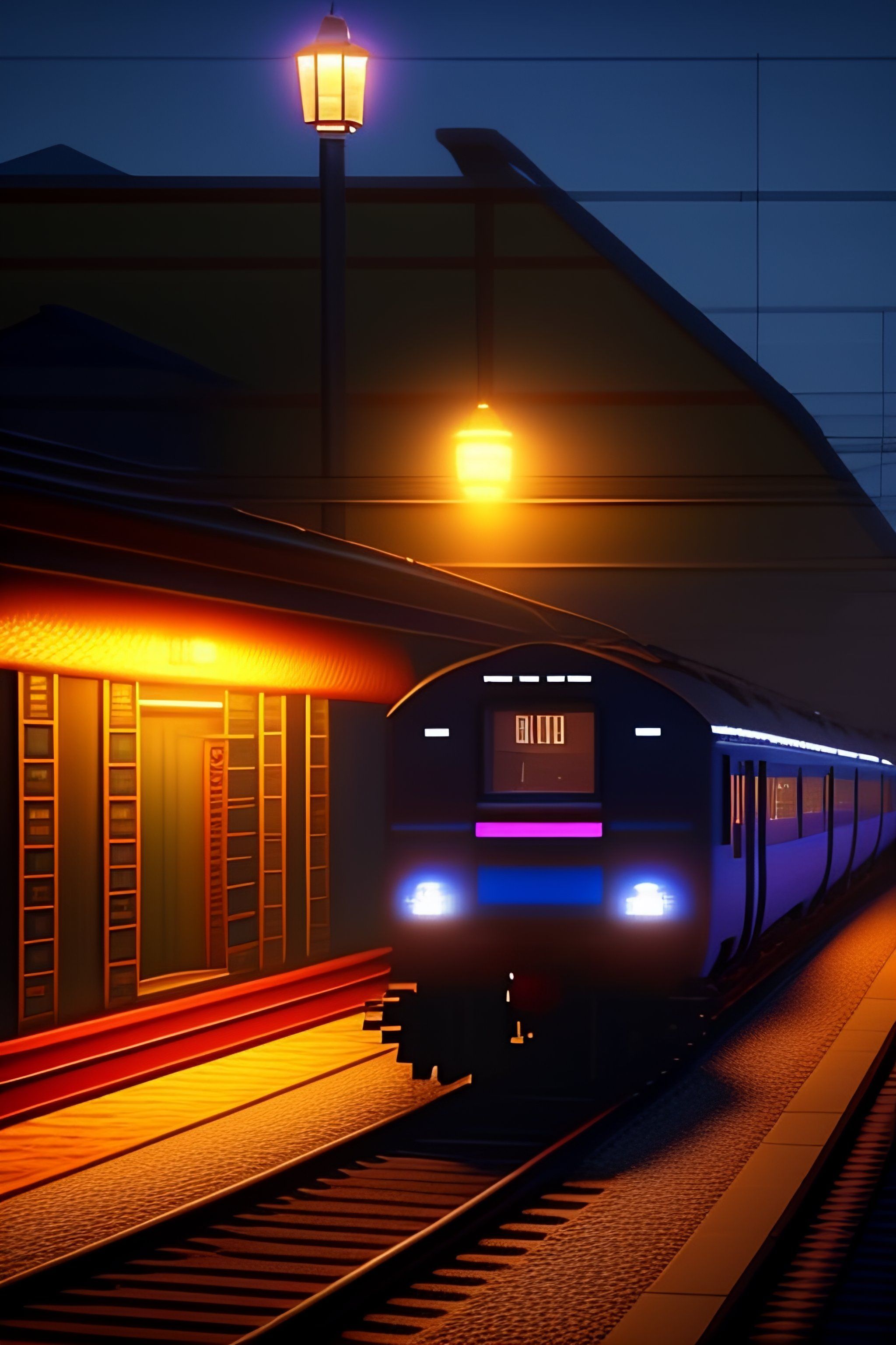 2048x3072 Lexica Train At The Eerie Station At Night, Hyper Realistic Pixel Art
