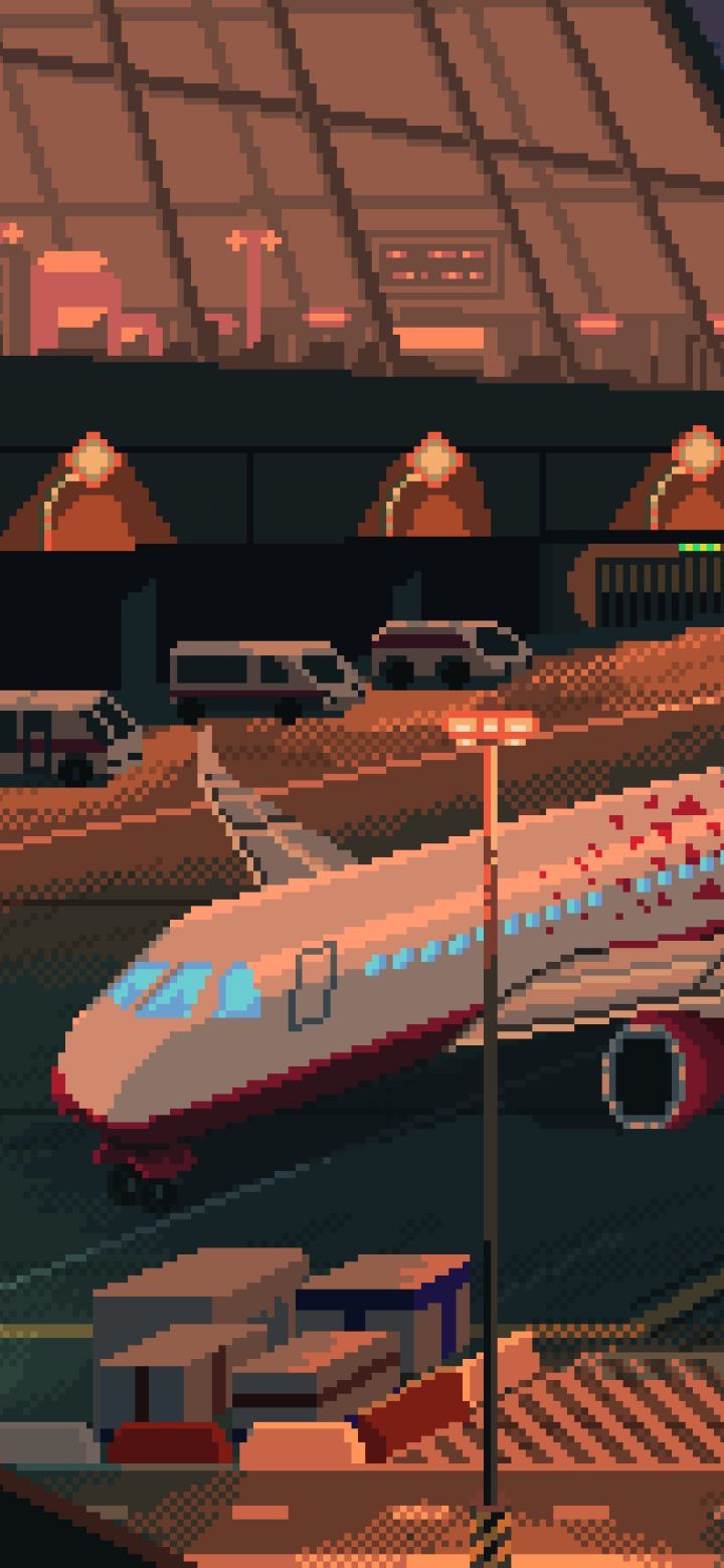 720x1560 Phone wallpaper: Artistic, Pixel Art, Aircraft, Airport 1394846