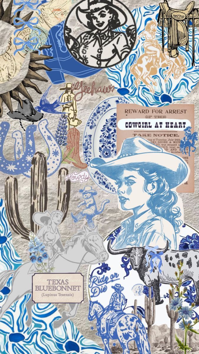 675x1200 Cowgirl Aesthetic Background blue wild west collage western wallpaper horse riding bluebonnet flowers