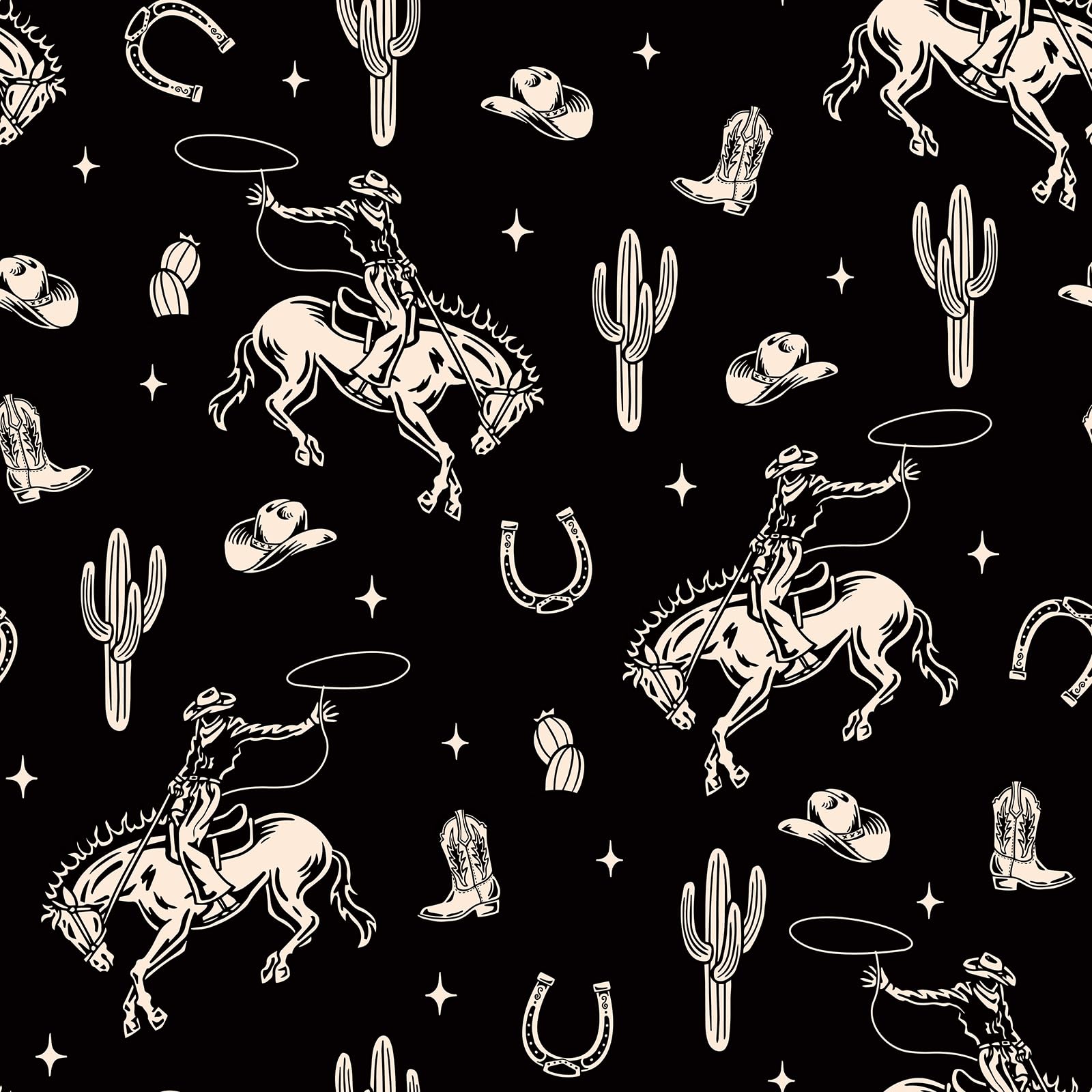 1600x1600 Stickyart Vintage Western Cowboy Wallpaper Peel And Stick Cactus Horseshoe Stars Cowboy Rodeo Wallpaper Self Adhesive Black Beige Western Themed Contact Paper Removable For Nursery Cabinet 17.5x80