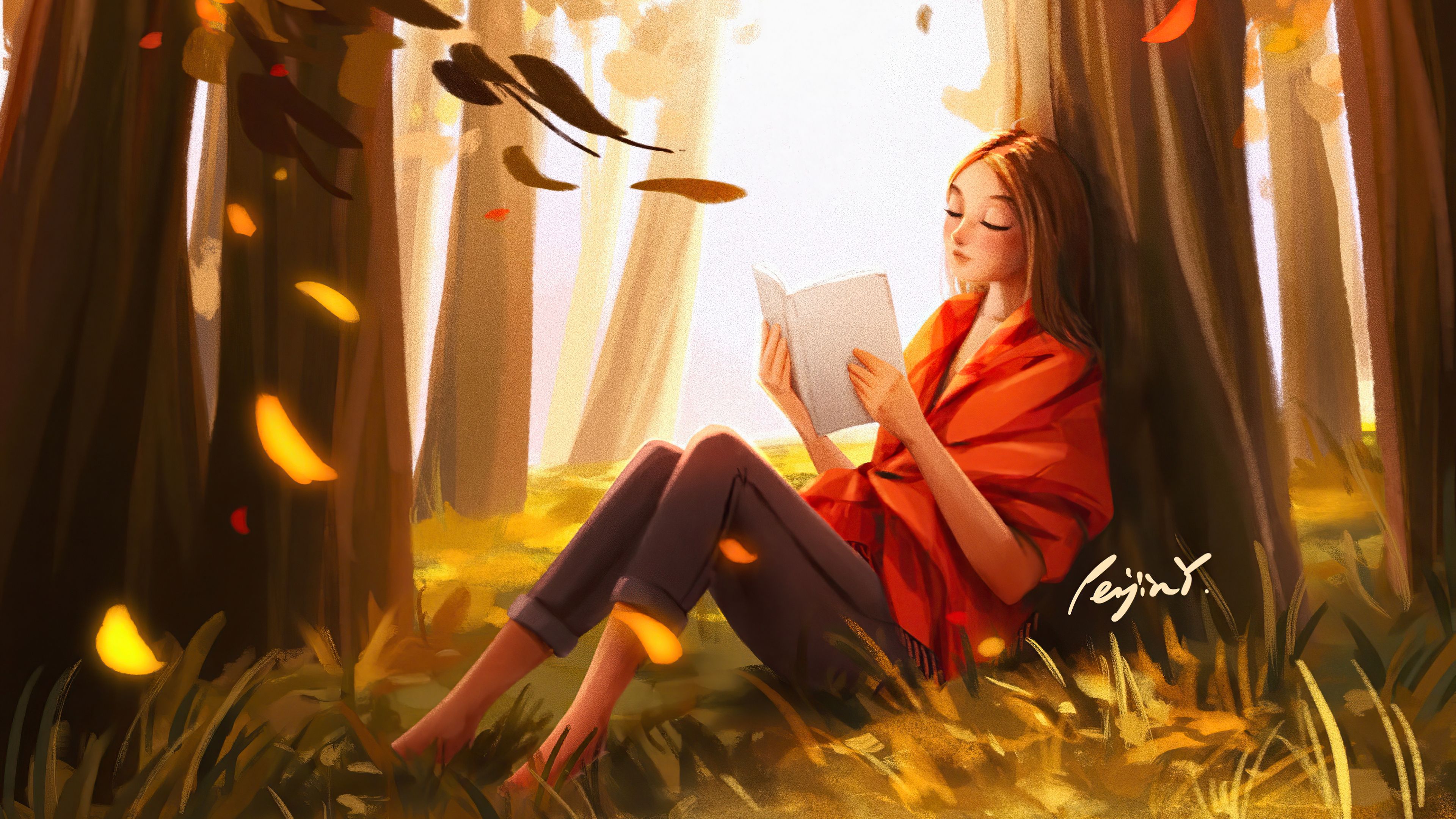 3840x2160 Girl With Book Wallpaper