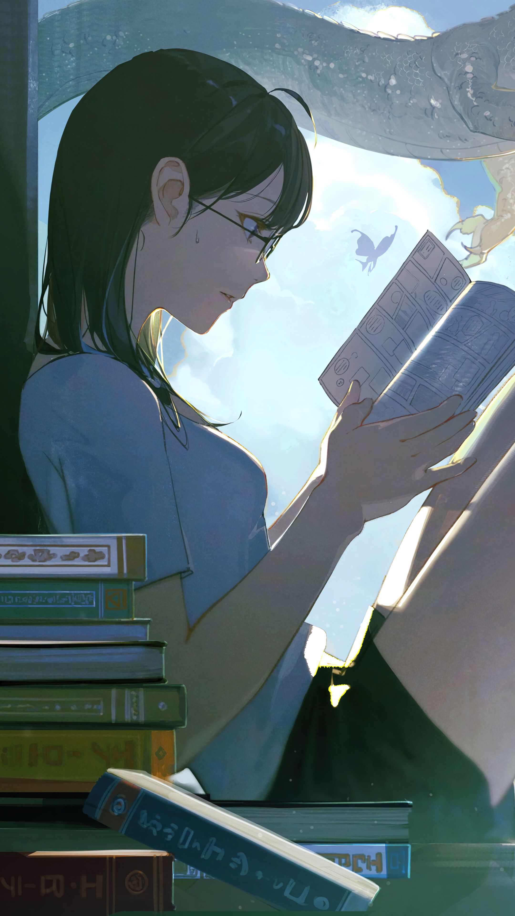 2160x3840 Anime Girl Reading with Cat 4K Wallpaper iPhone HD Phone h