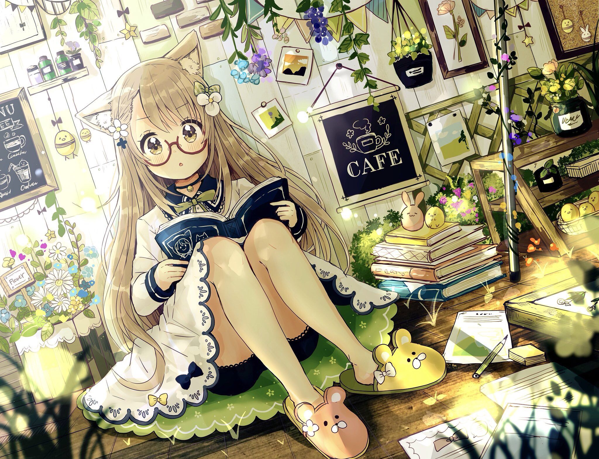 2048x1570 Wallpaper anime, girl, book for mobile and desktop, section арт, resolution 2048x1570
