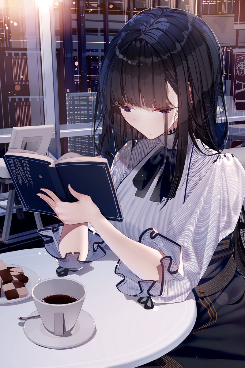 800x1200 Download Wallpaper 800x1200 Girl, Book, Coffee, Restaurant, Anime Iphone 4s 4 For Parallax HD Background