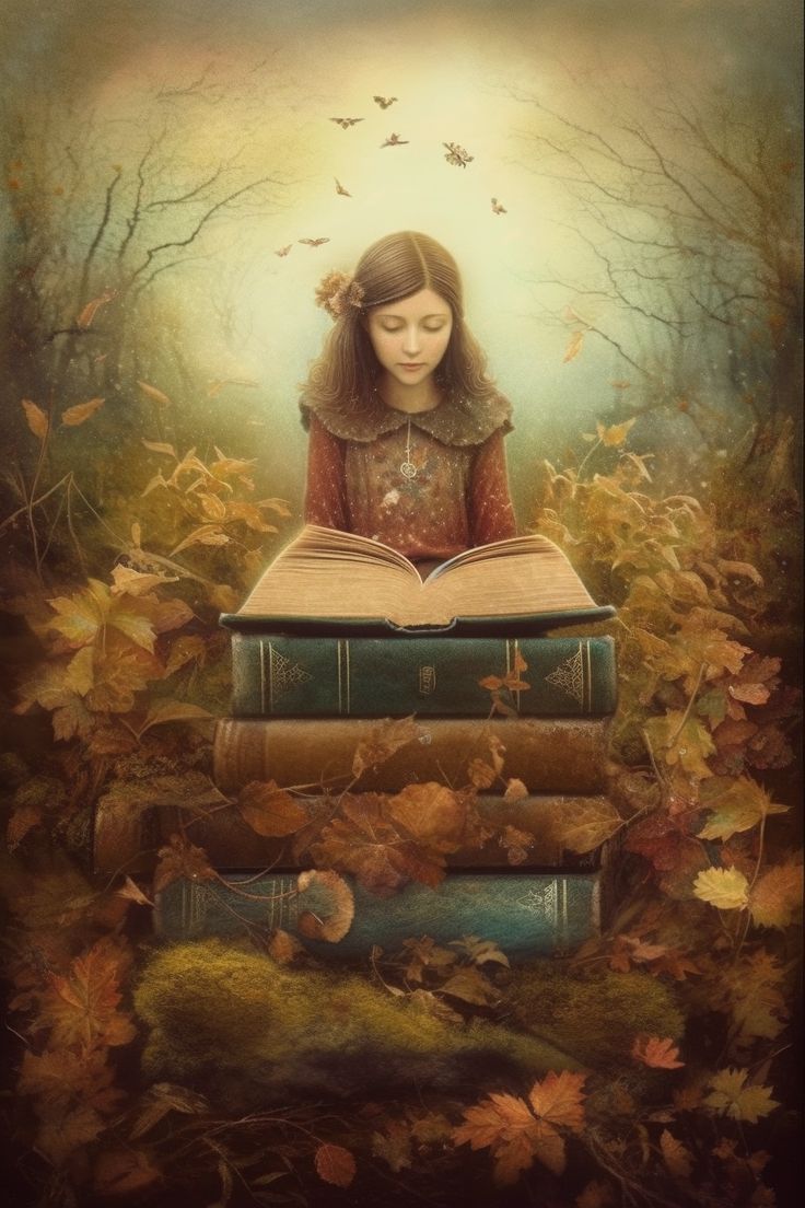 736x1104 Girl reading book in forest