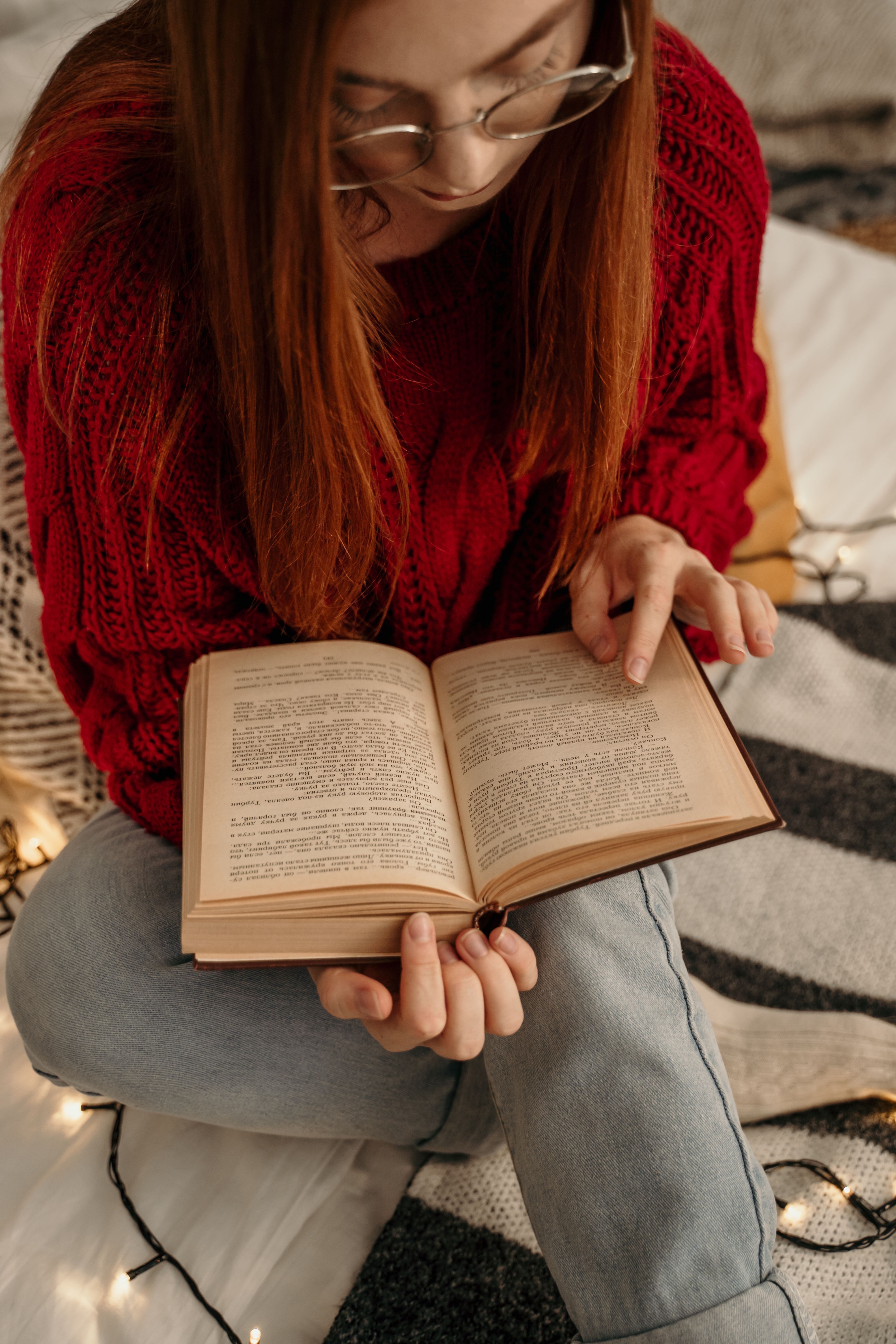 4000x6000 Woman in Red Sweater Reading Book · Free