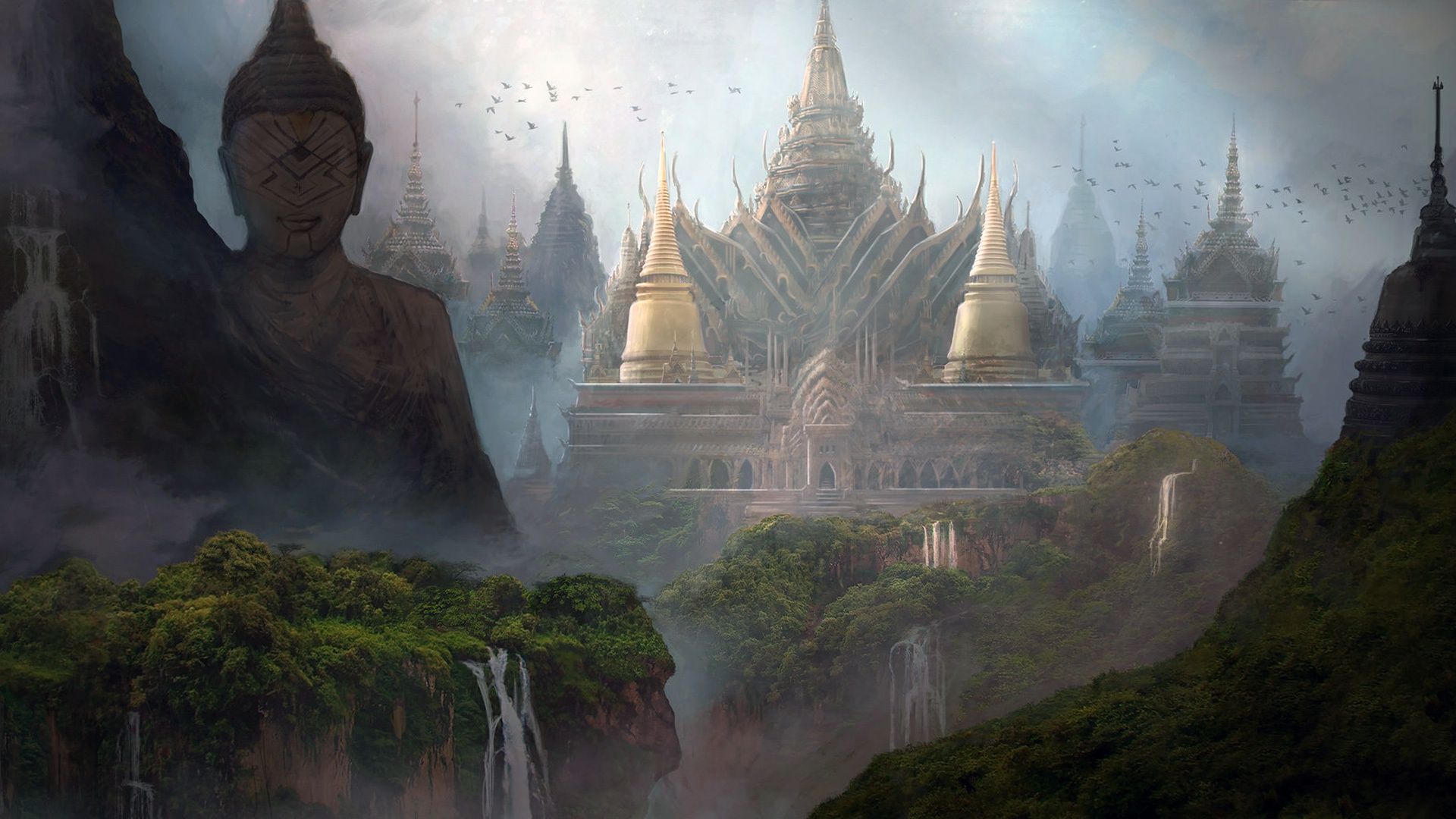 1920x1080 Wallpaper the city, Buda, statue, Joseph Diaz, Buddhist temple for mobile and desktop, section рендеринг, resolution 1920x1080