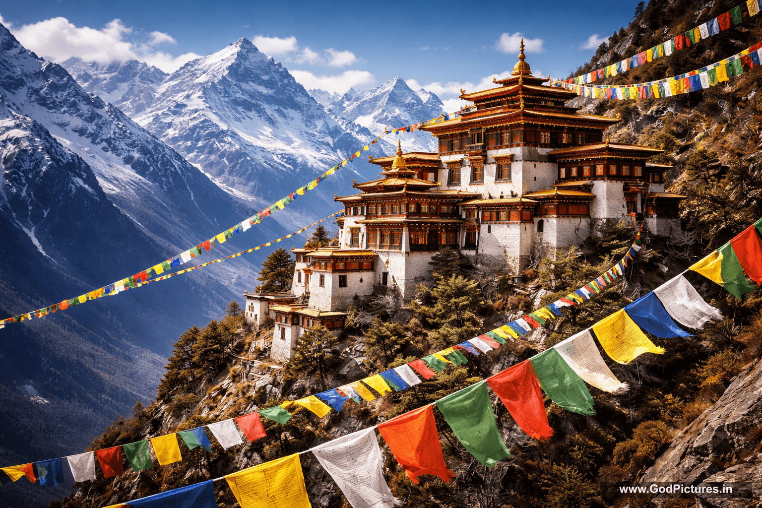 1536x1024 Tibetan Monastery with Prayer Flags