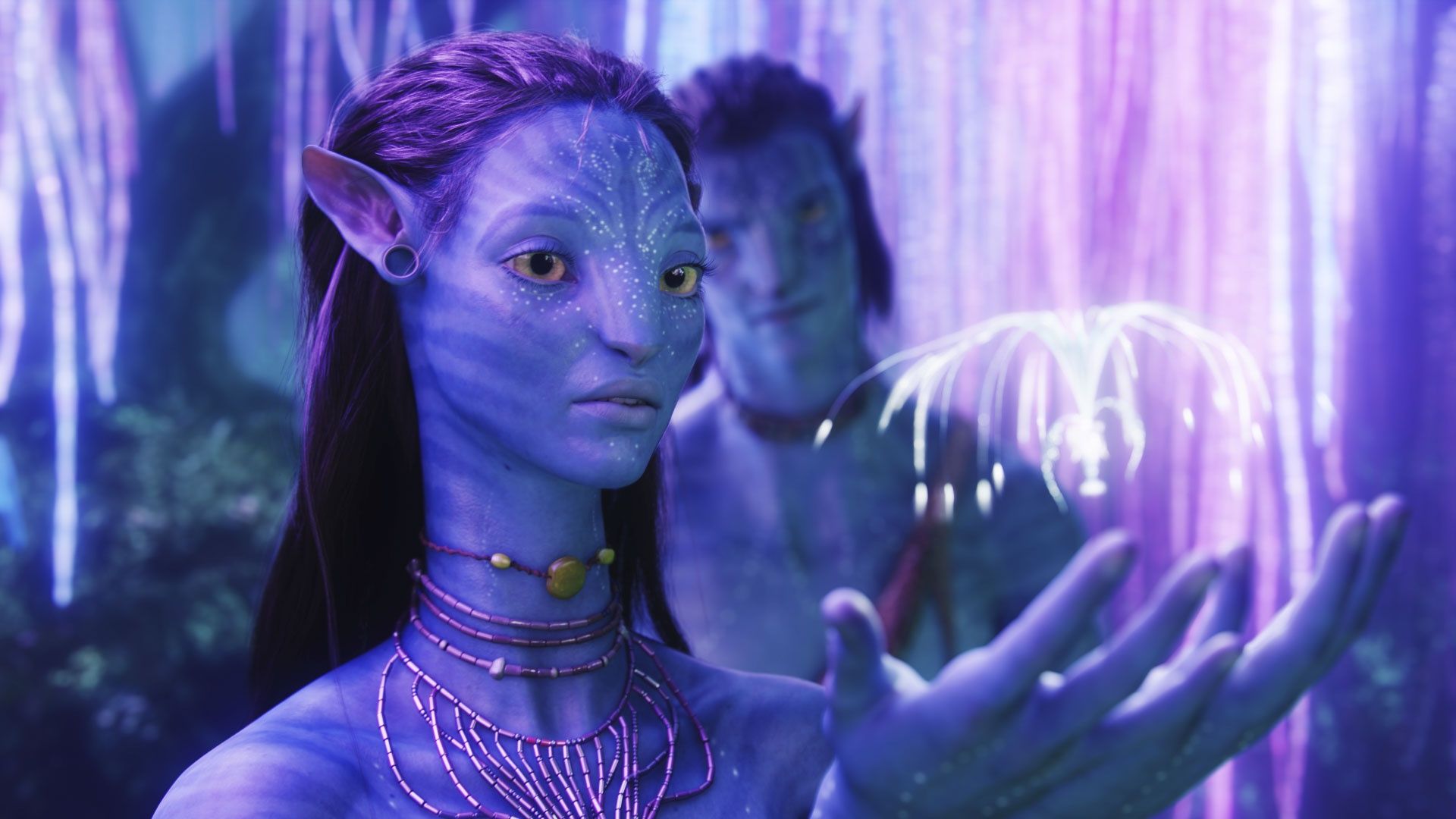 1920x1080 Wallpaper light, Avatar, Neytiri, na'vi, beauty, Zoe Saldana, Jake Sully, Sam Worthington for mobile and desktop, section фильмы, resolution 1920x1080