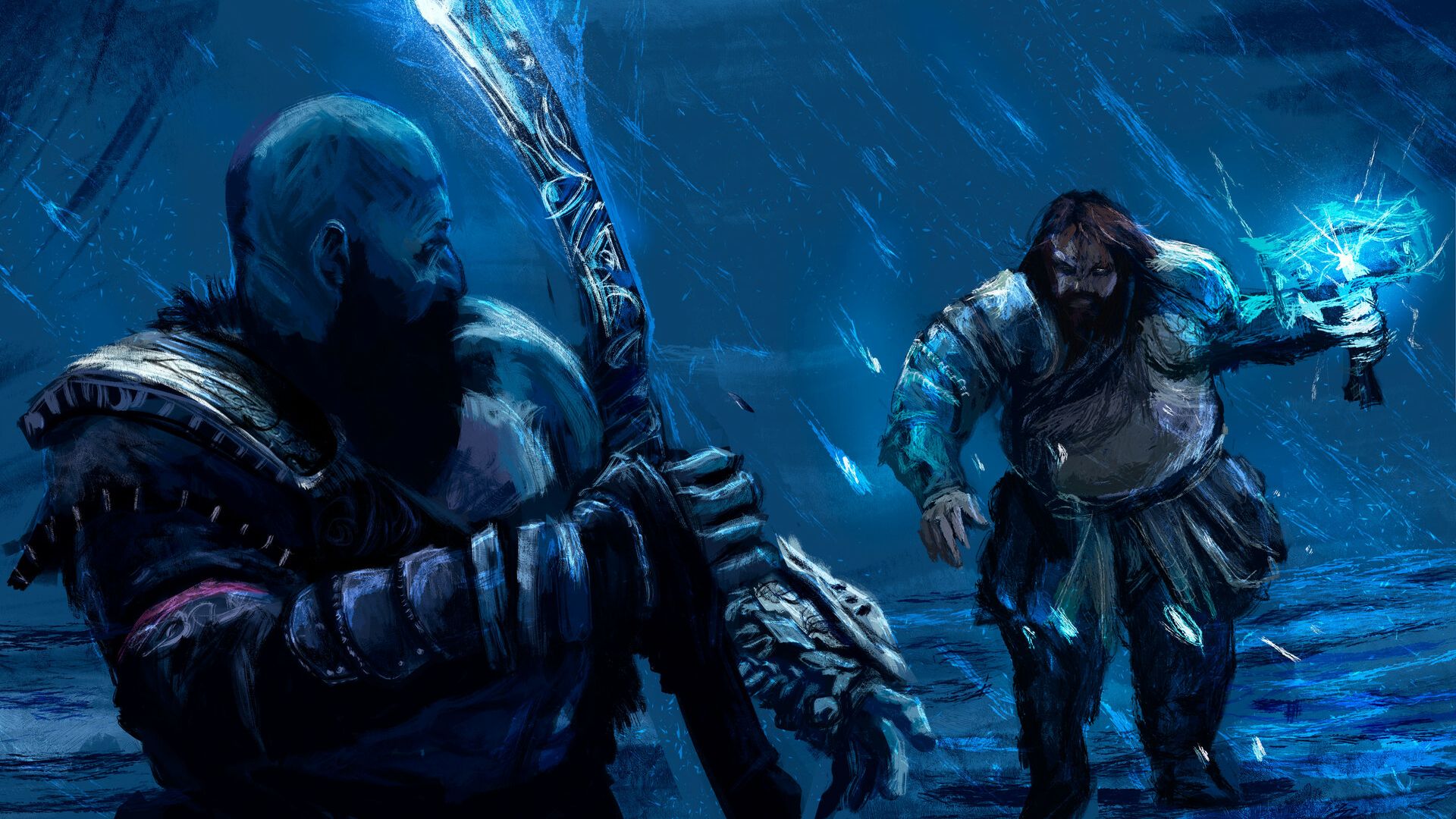 1920x1080 Thor God's Vs Kratos Battle Art HD God of War Ragnarok Wallpaper