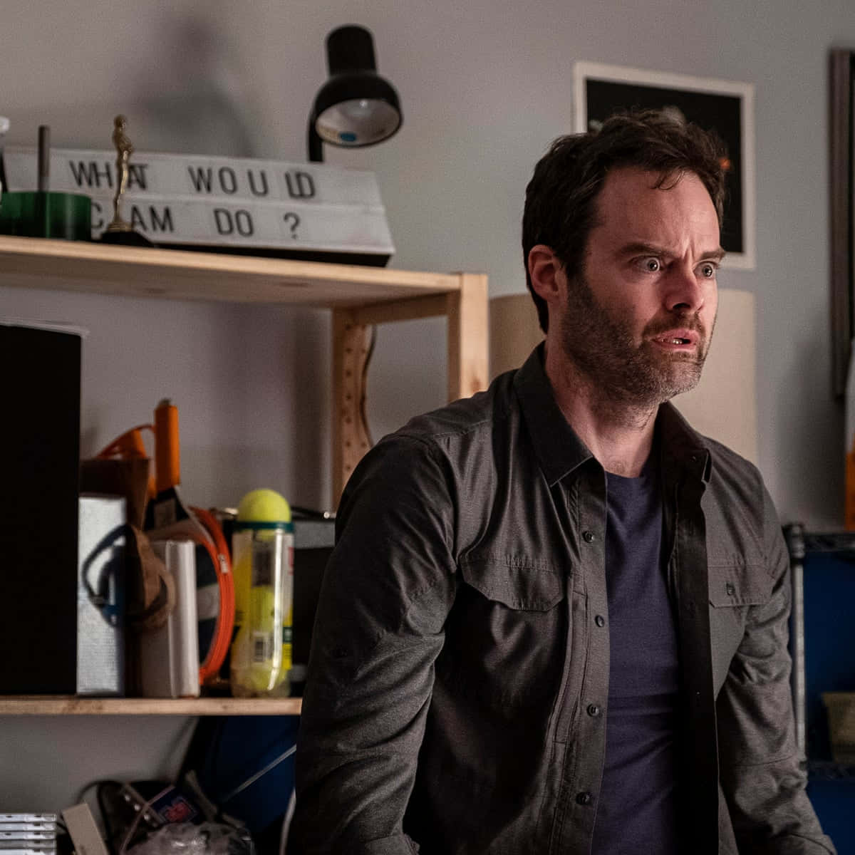 1200x1200 Download Actor Bill Hader In Action On The Set Of Barry Tv Show Wallpaper