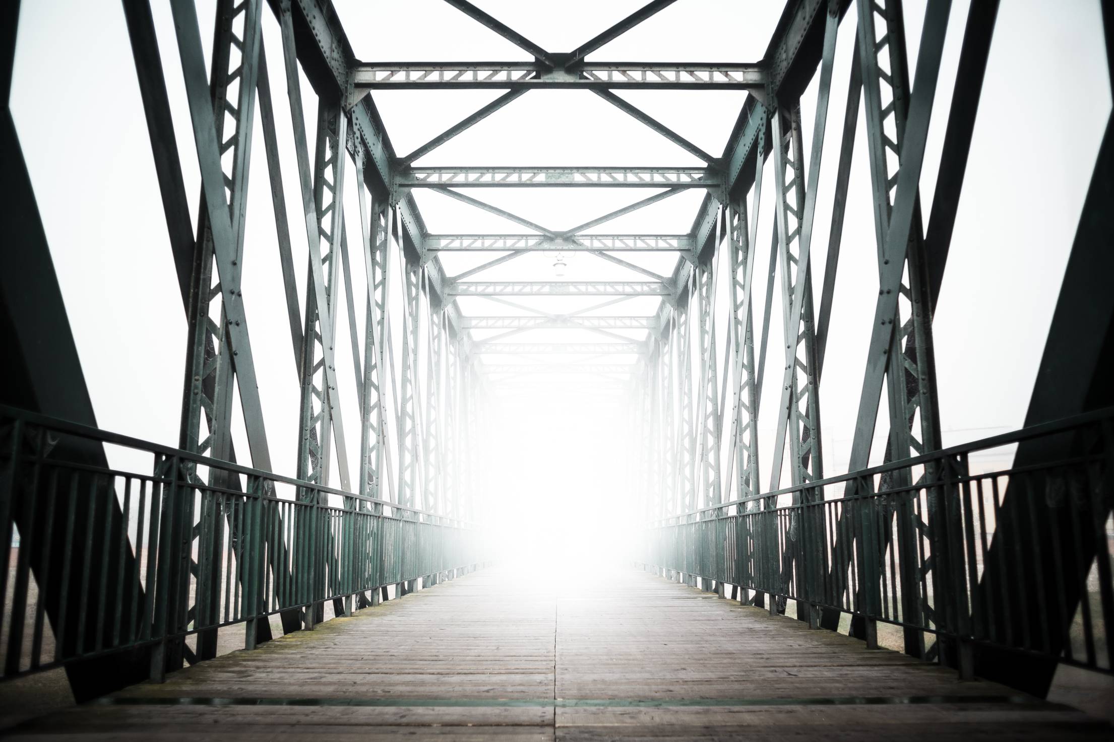 2210x1473 Green Old Steel Bridge in the Fog. Free Architecture Image